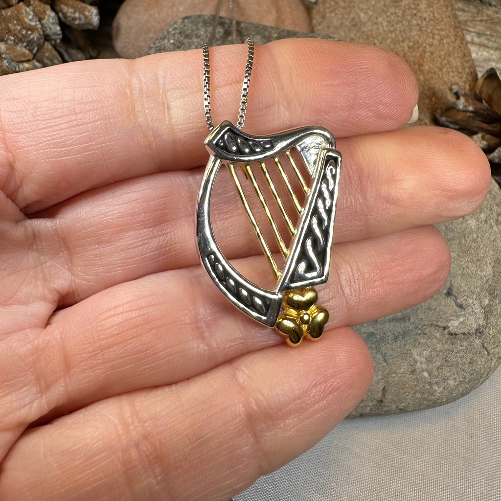 Golden Celtic Harp Necklace