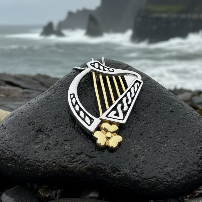 Golden Celtic Harp Necklace