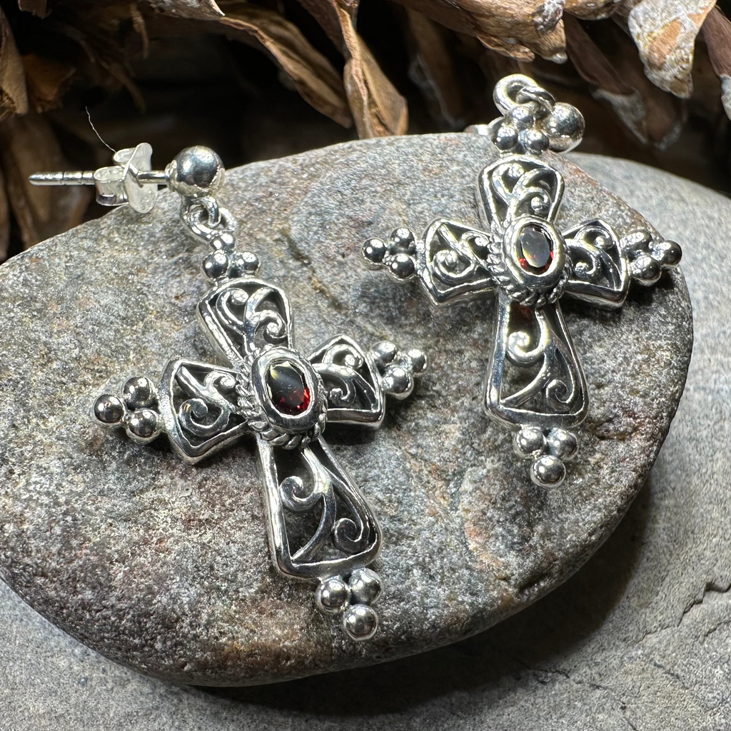 Celtic Cross Gemstone Earrings
