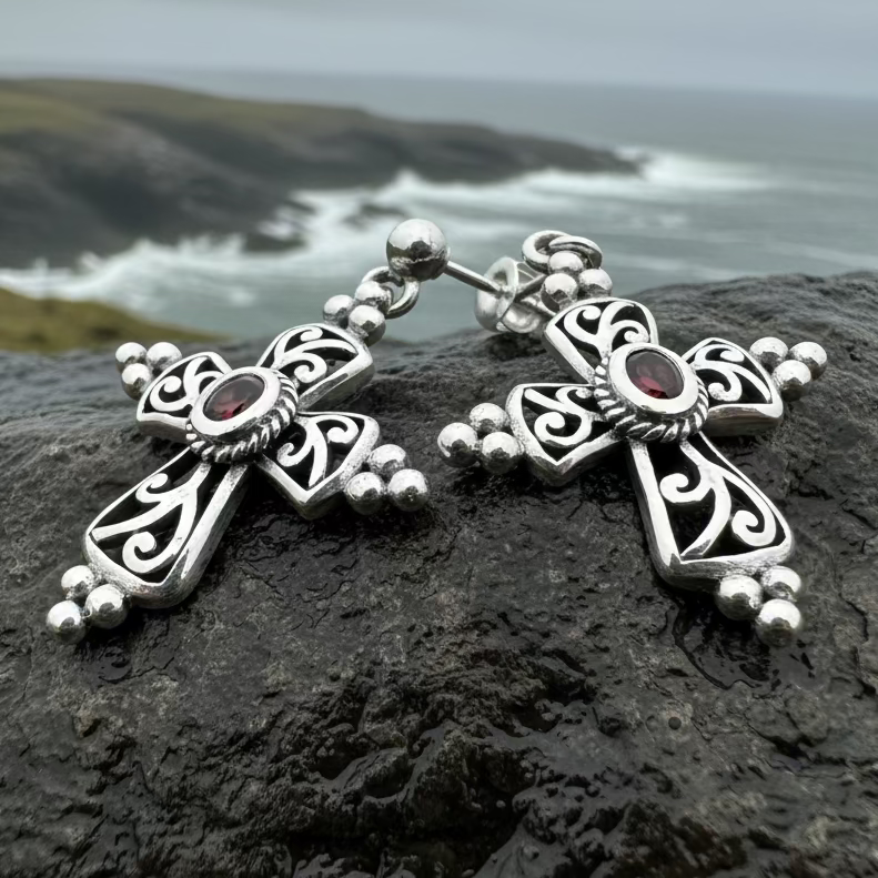 Celtic Cross Gemstone Earrings