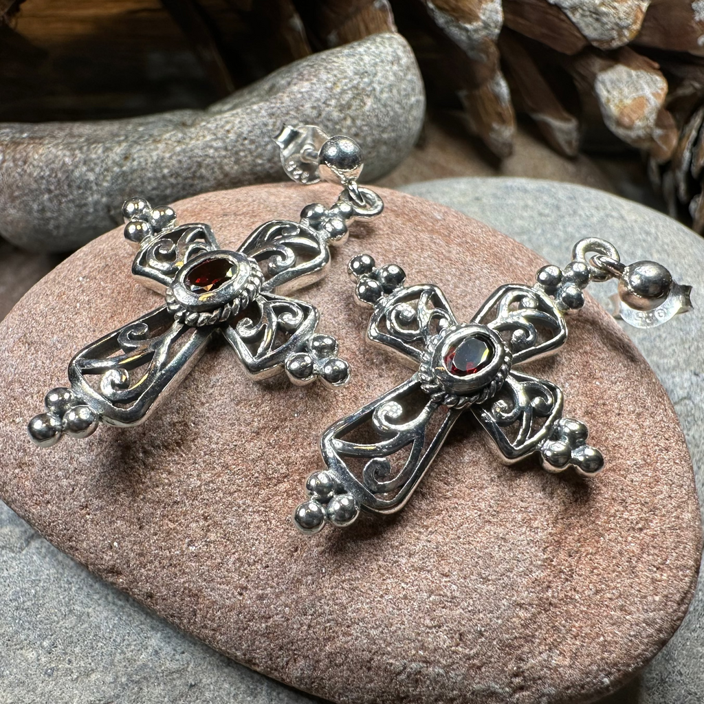 Celtic Cross Gemstone Earrings
