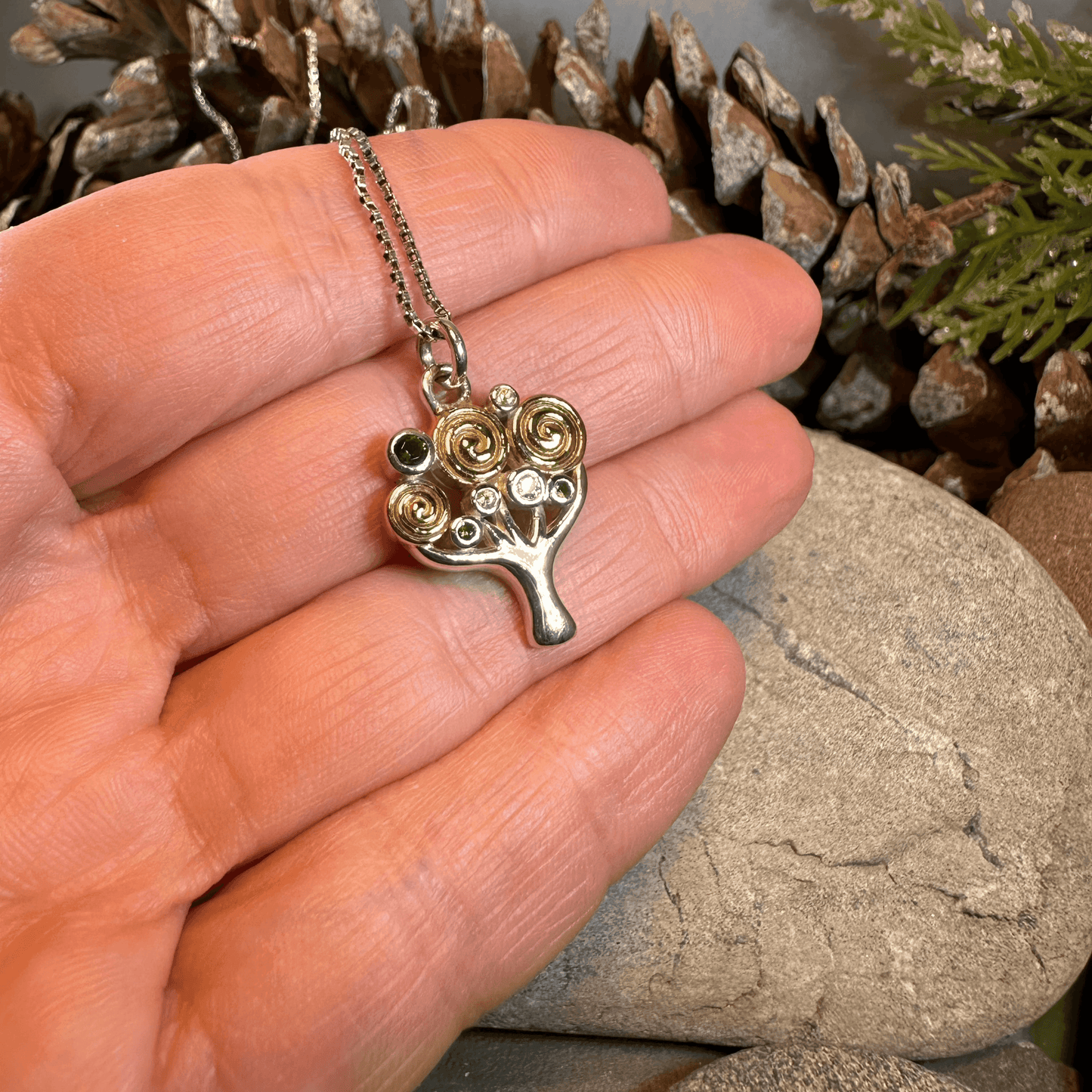 Shades of Green Tree of Life Necklace - 18