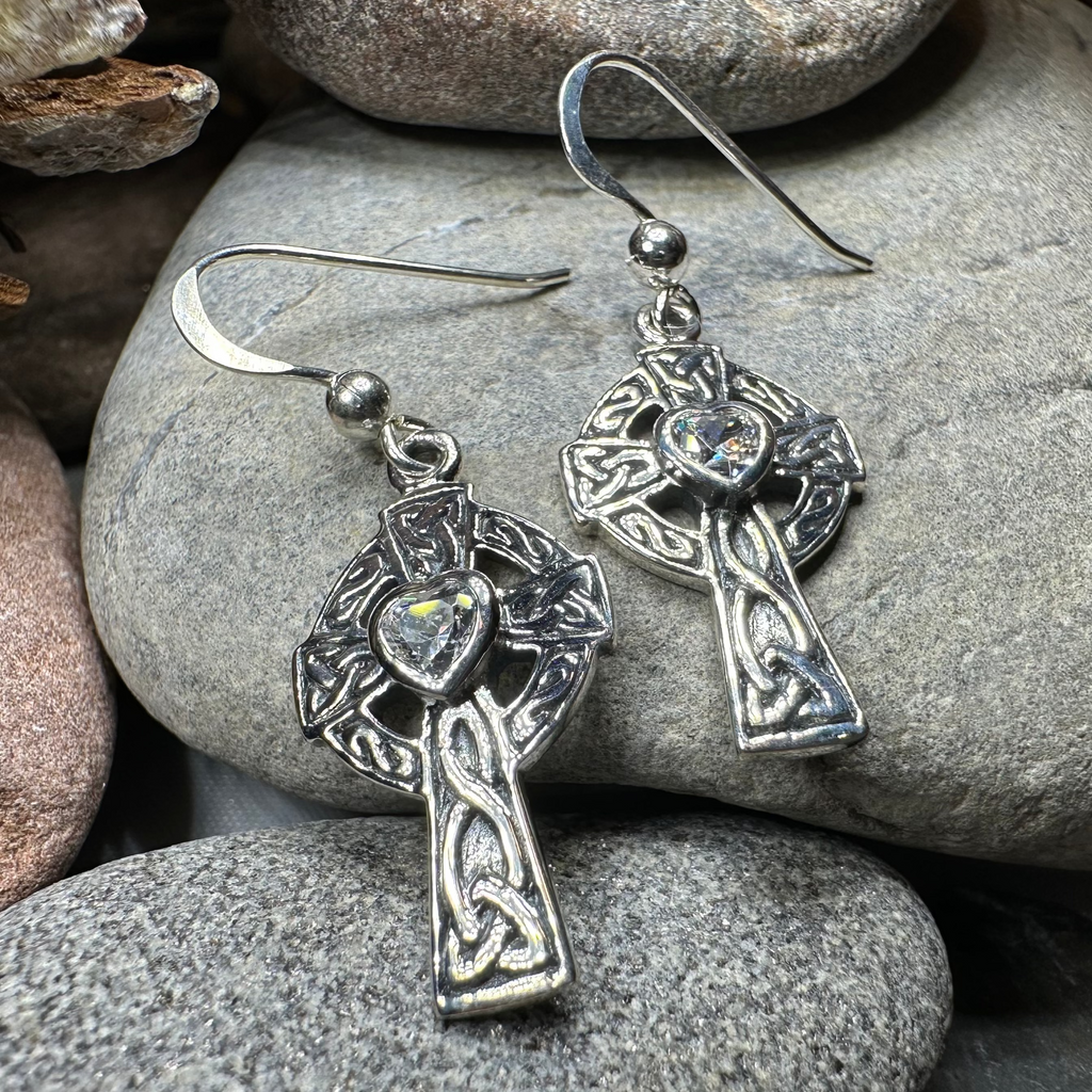 Celtic Cross Heart Earrings