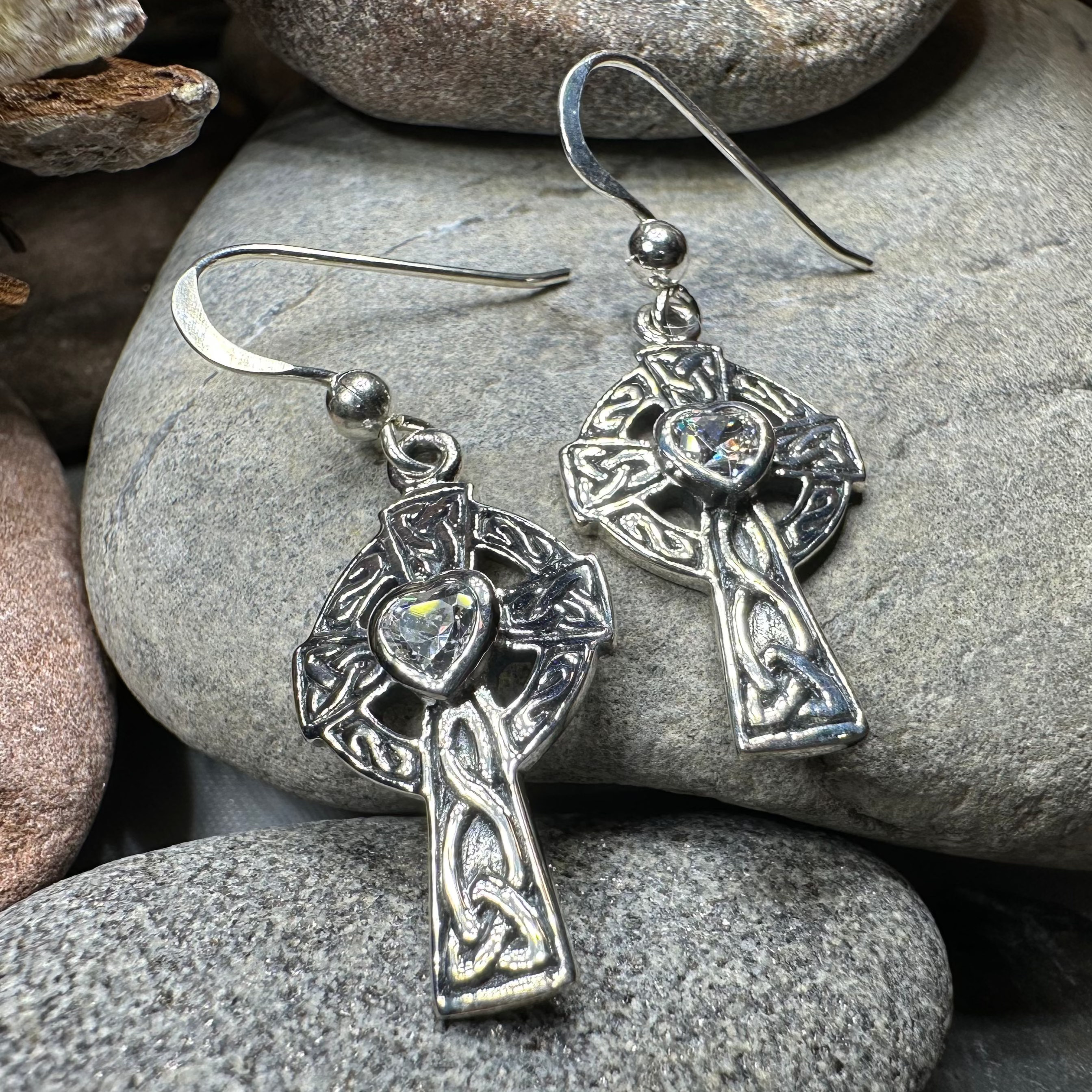 Celtic Cross Heart Earrings