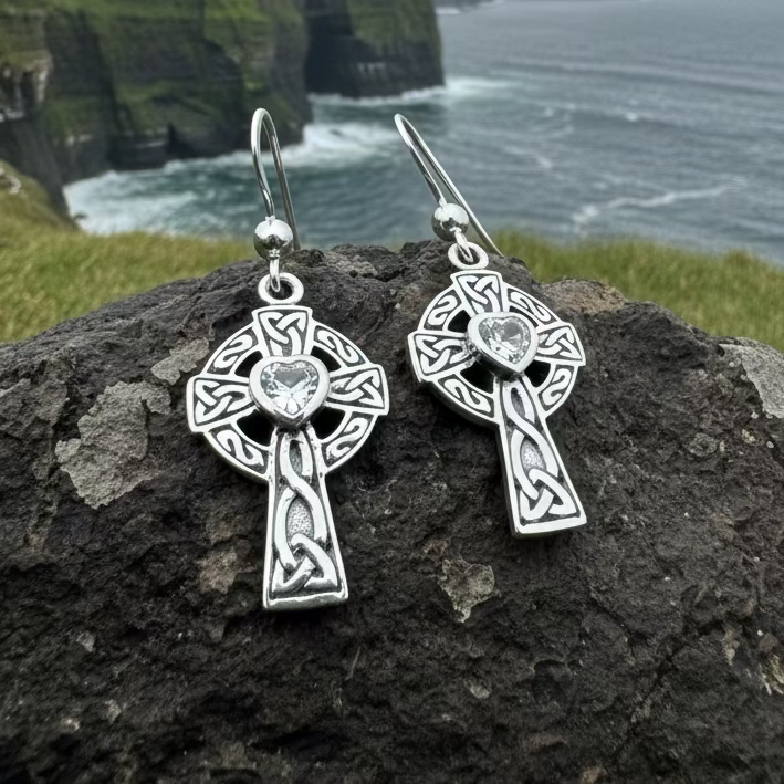 Celtic Cross Heart Earrings