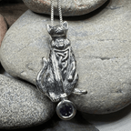 Playful Cat Necklace - Emerald Crystal / 18
