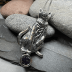 Playful Cat Necklace - Emerald Crystal / 18