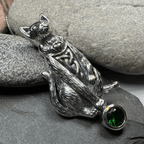 Playful Cat Necklace - Emerald Crystal / 18
