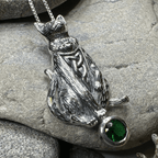 Playful Cat Necklace - Emerald Crystal / 18