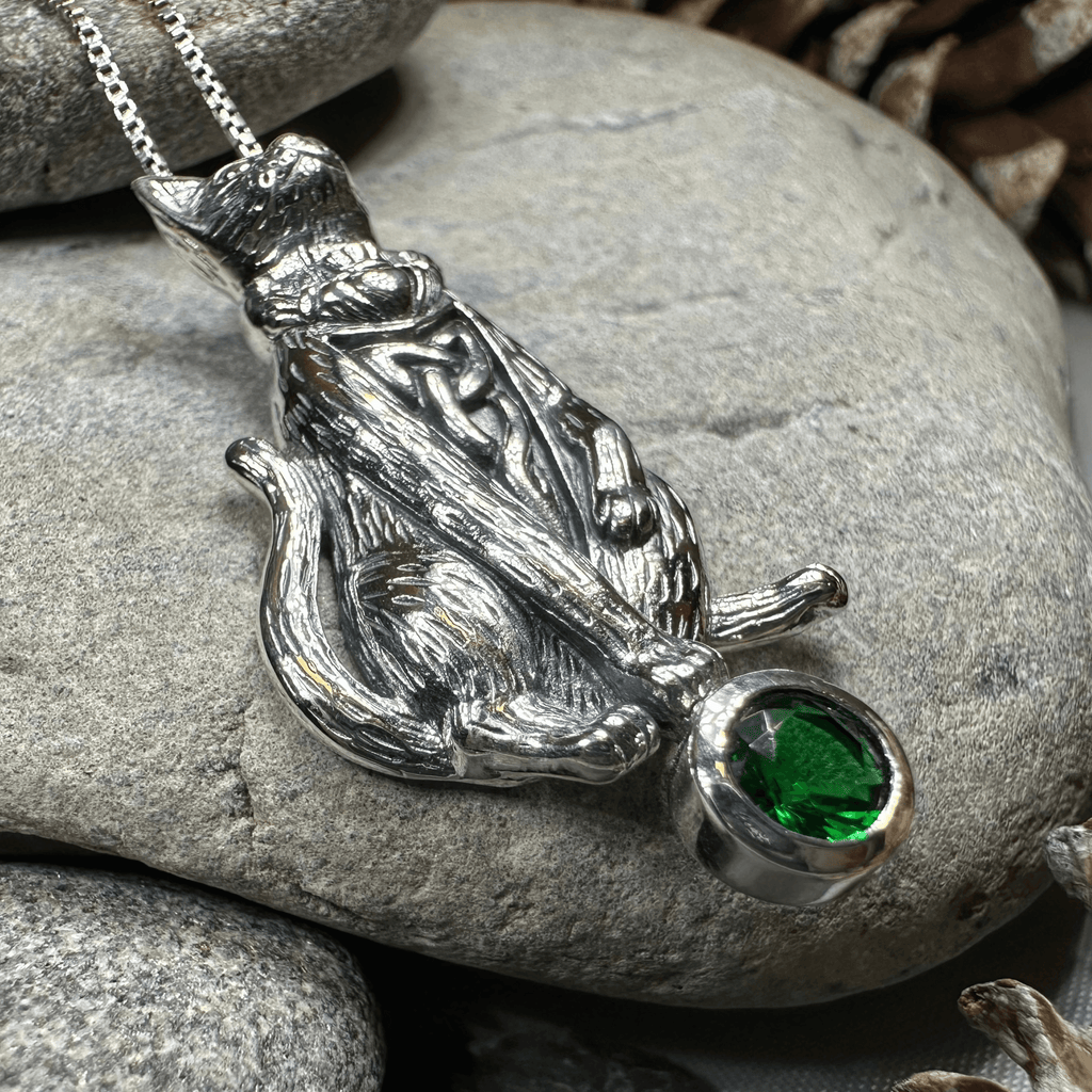 Playful Cat Necklace - Emerald Crystal / 18