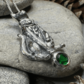 Playful Cat Necklace - Emerald Crystal / 18