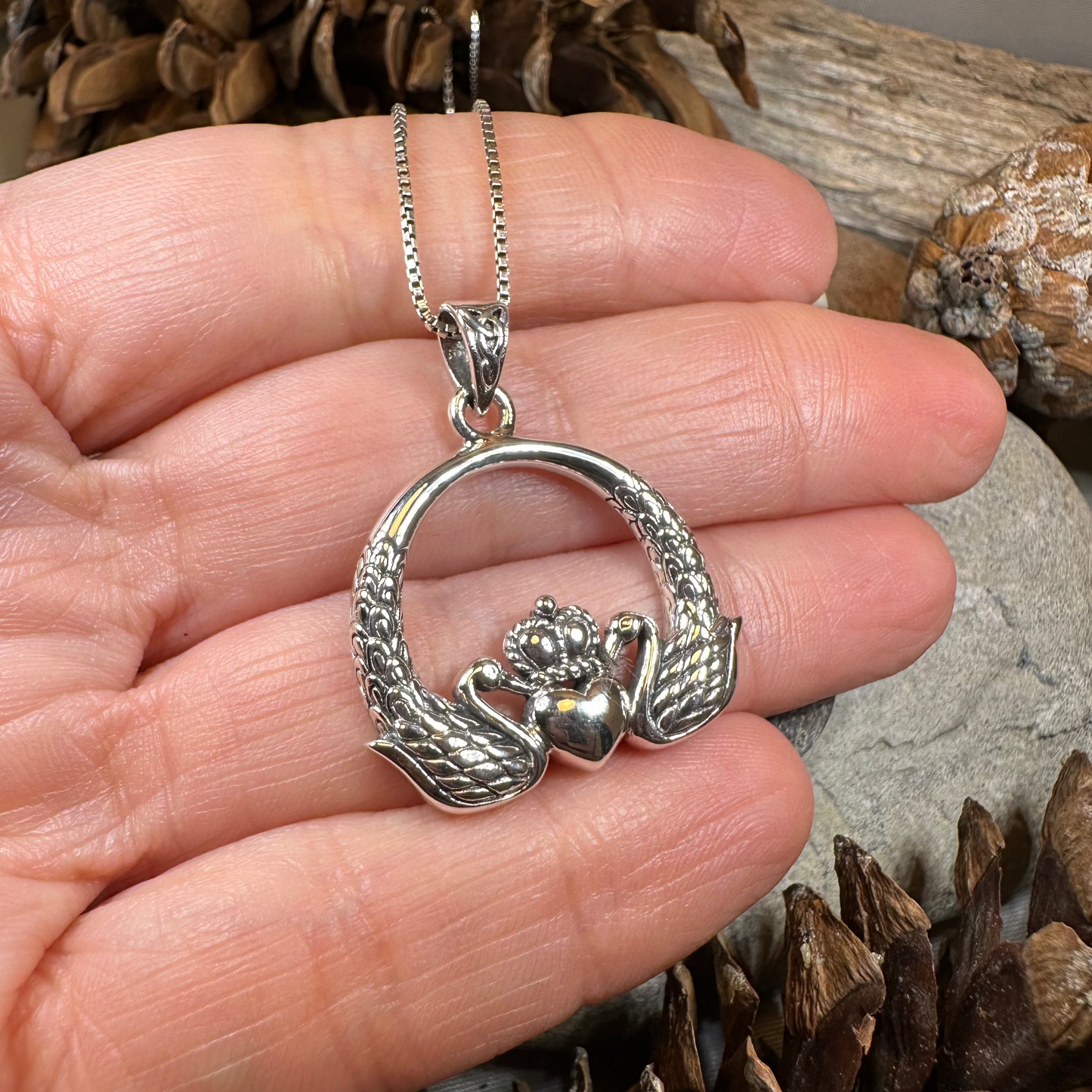 Loving Swan Claddagh Necklace