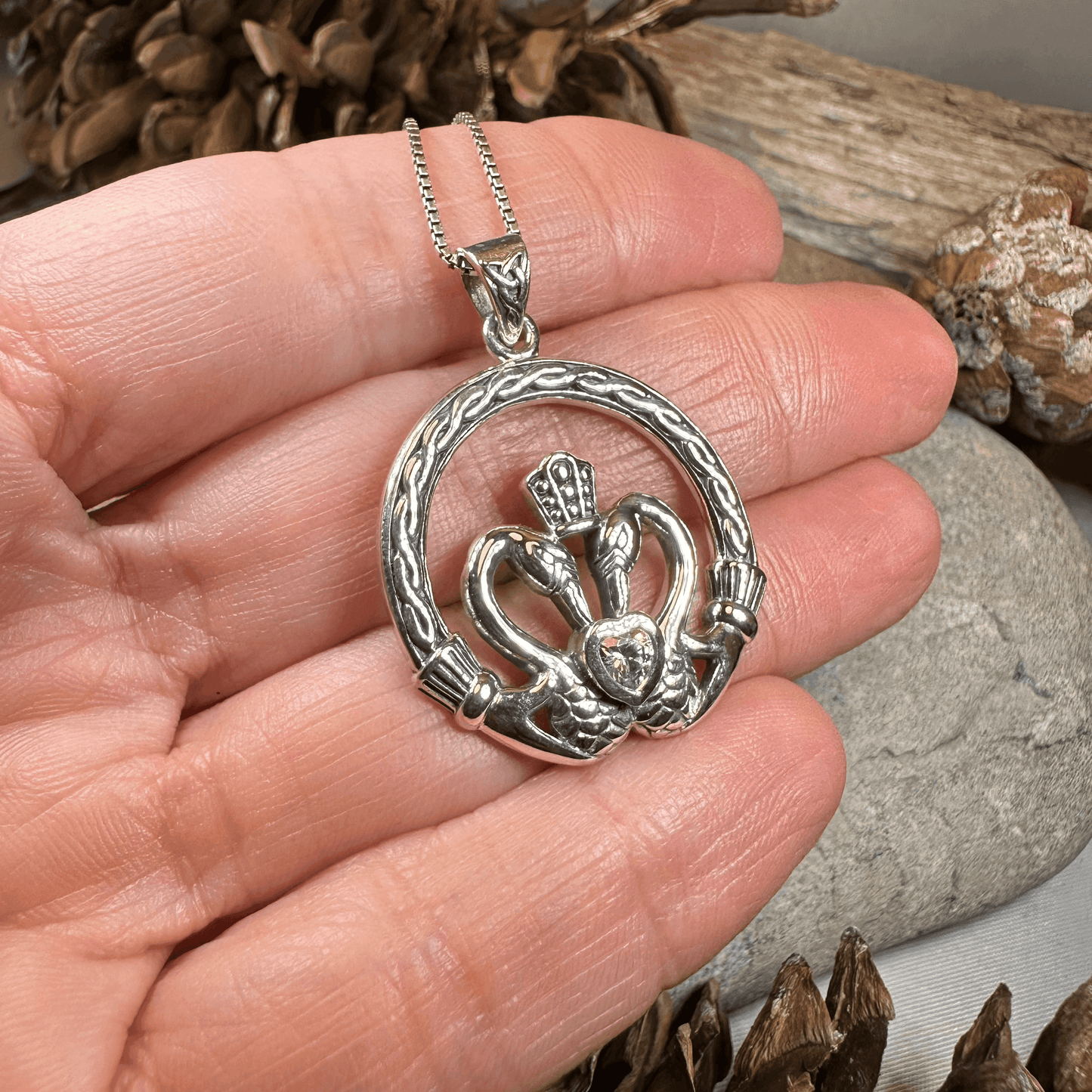 Celtic Swan Claddagh Necklace - 18 / Garnet