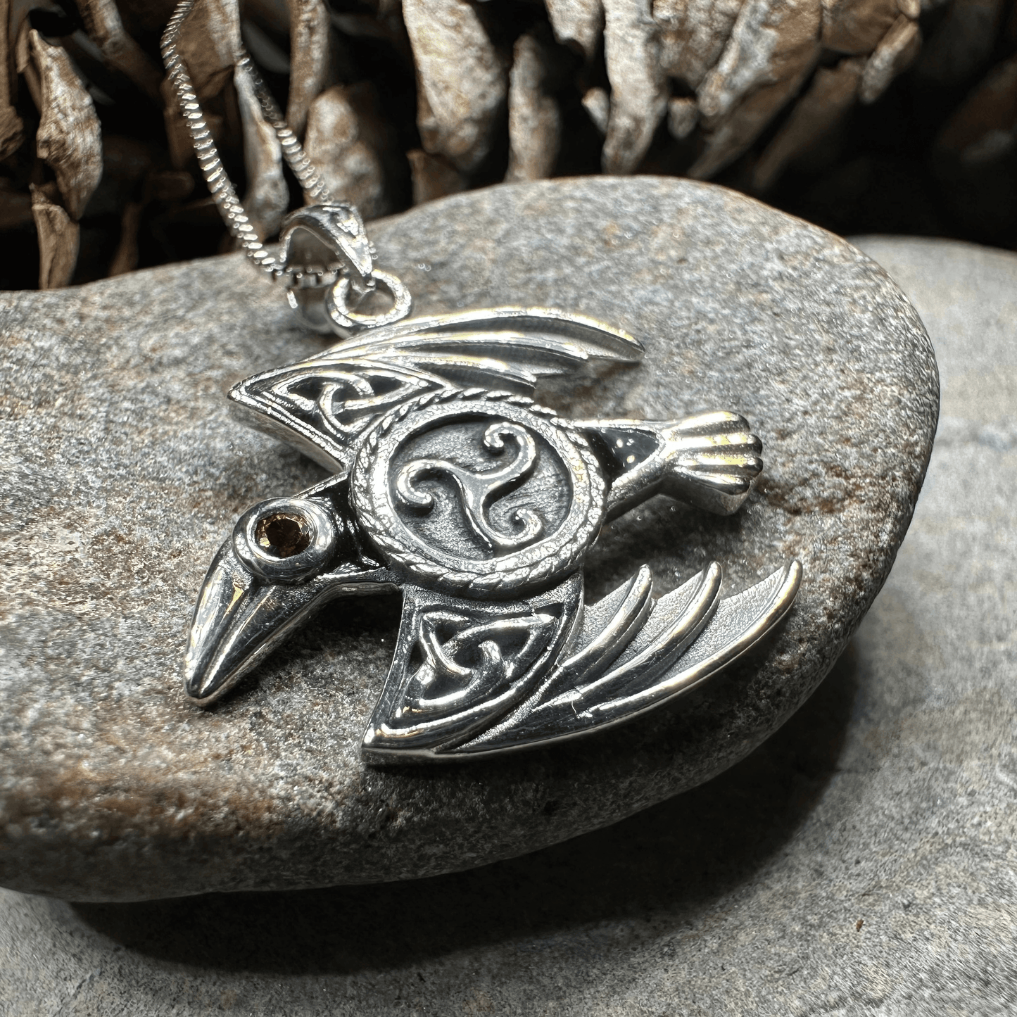 Astrid Celtic Raven Necklace - 18 / Garnet