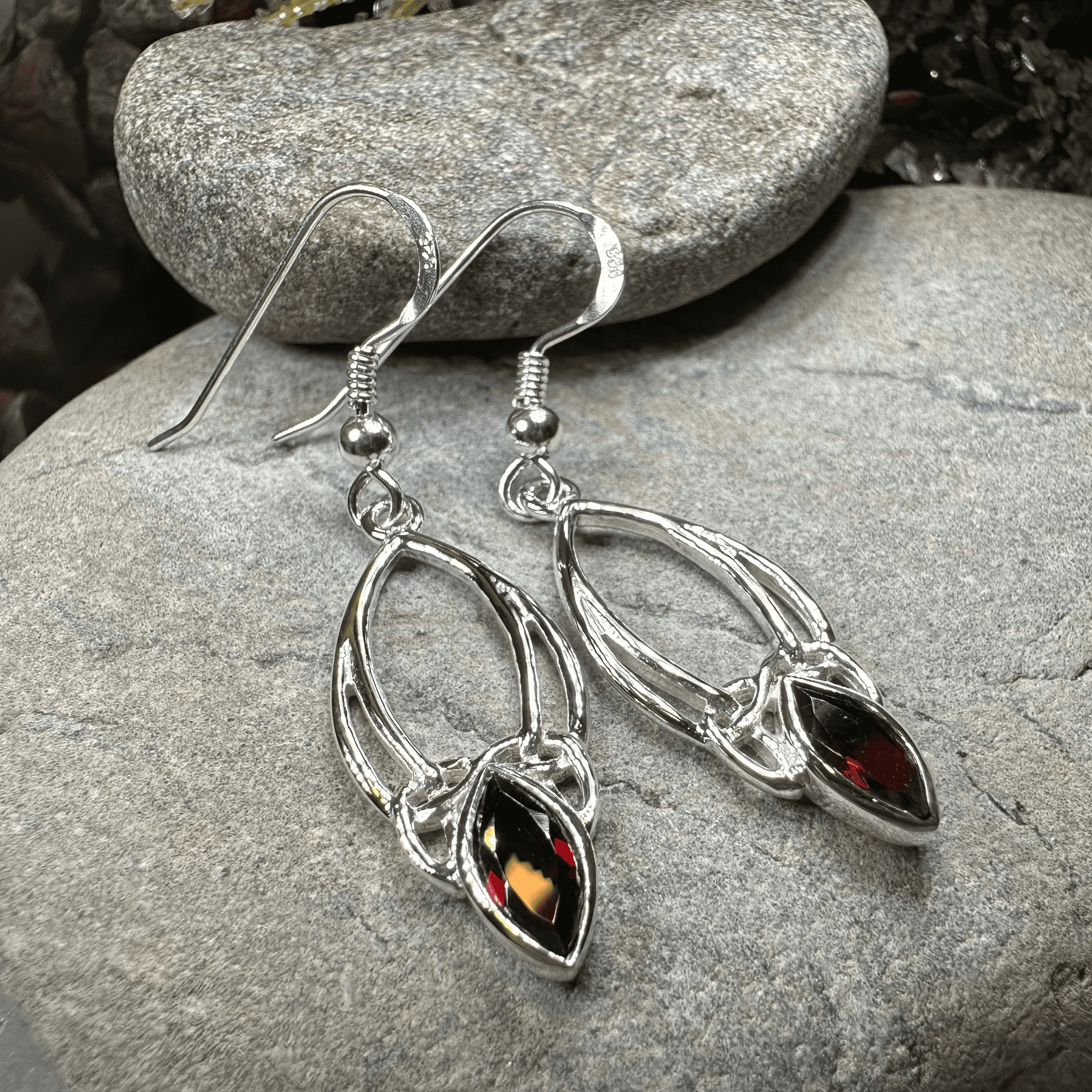 Garnet Trinity Knot Earrings - 