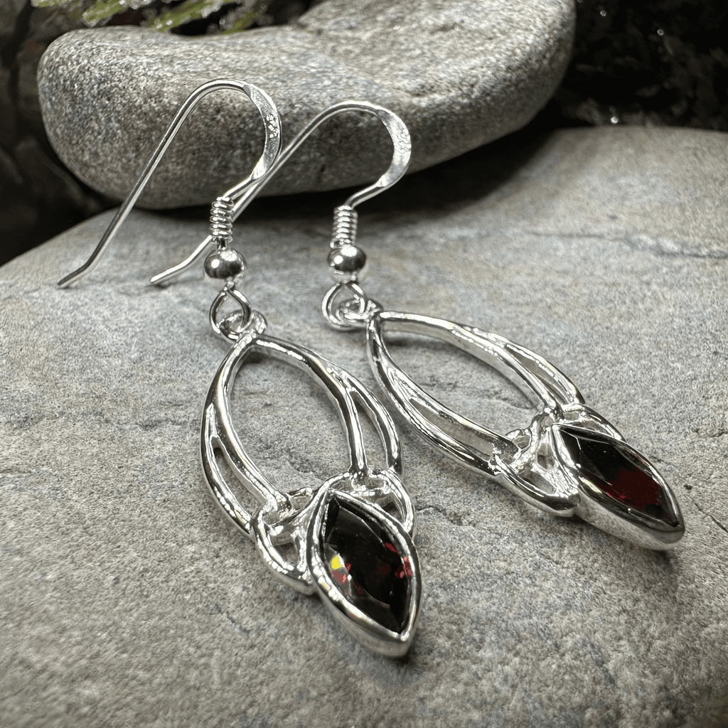 Garnet Trinity Knot Earrings - 