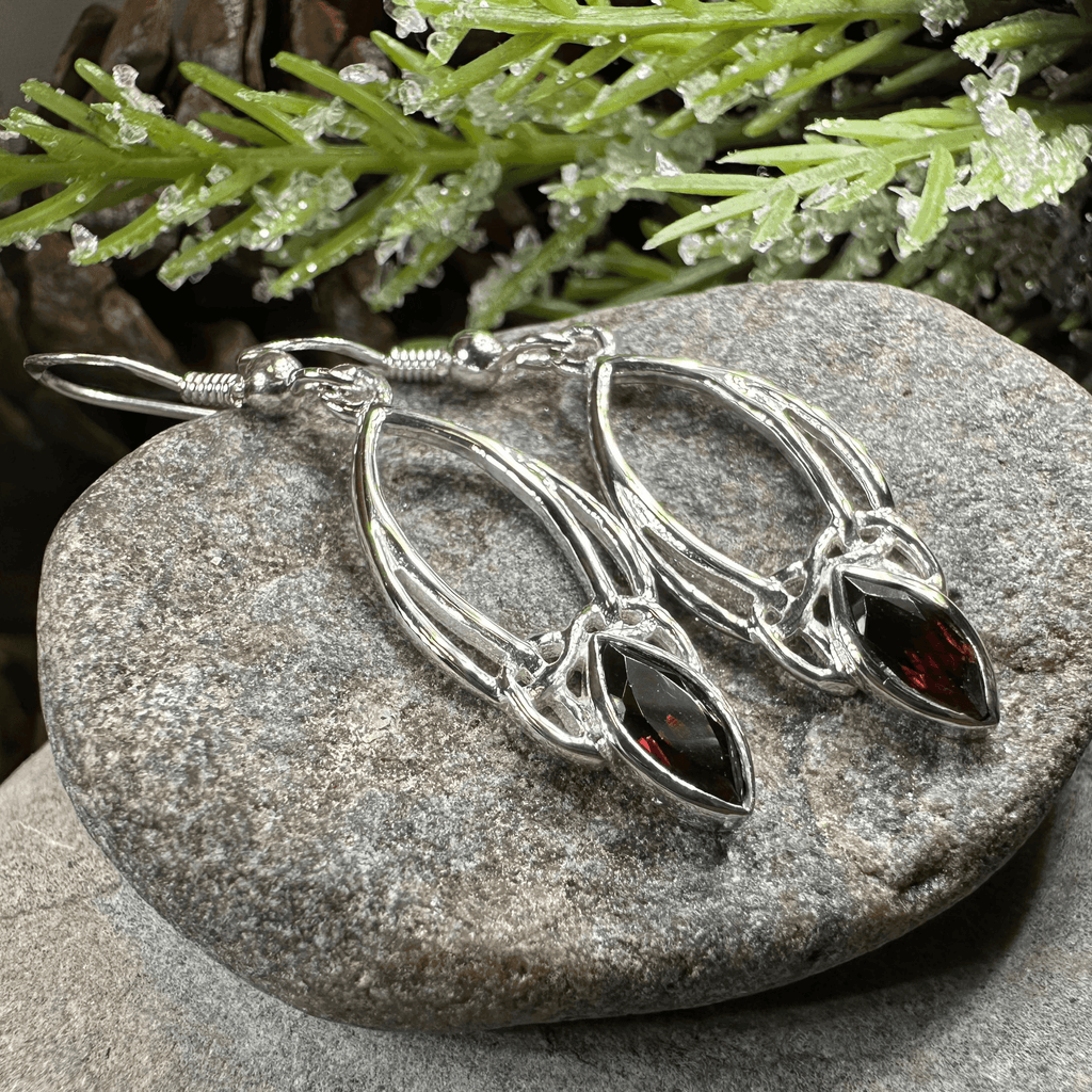 Garnet Trinity Knot Earrings - 