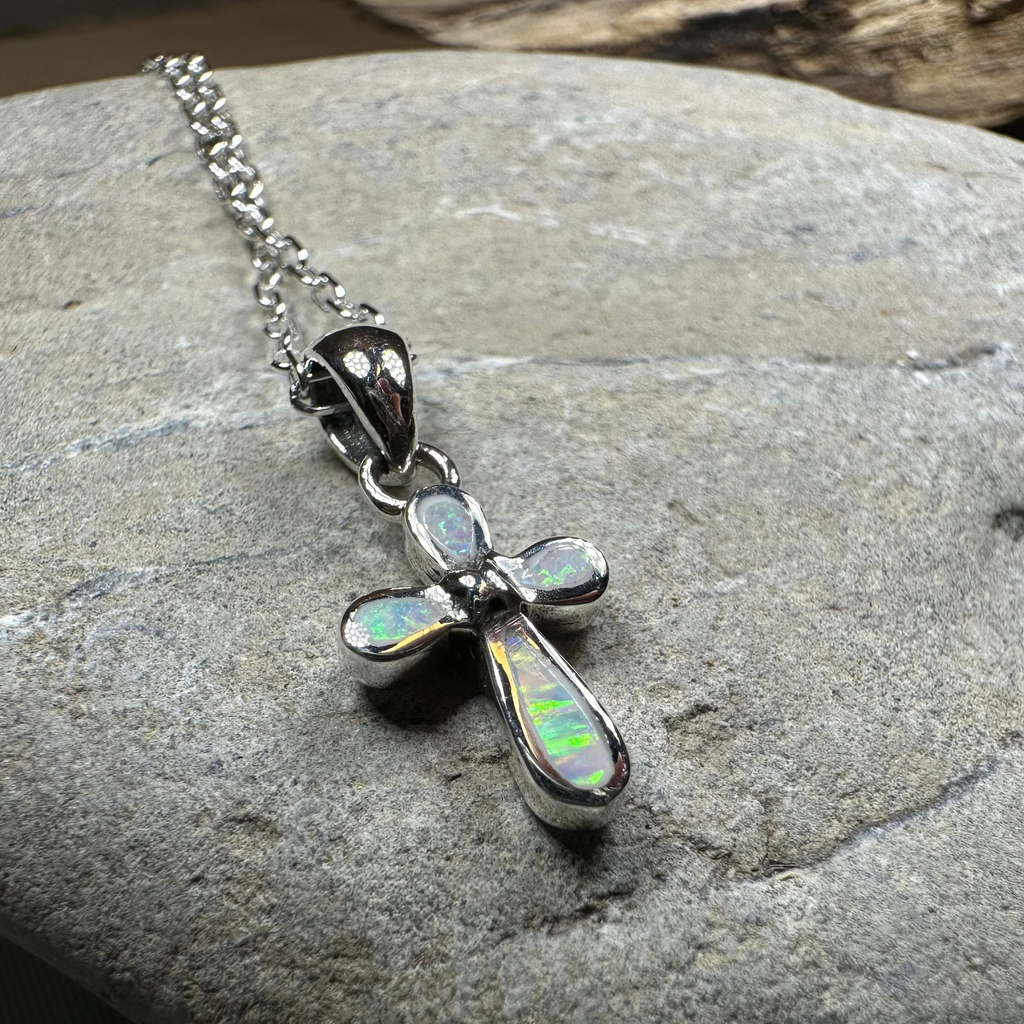 Blue Opal Celtic Cross Necklace