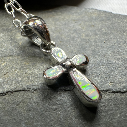 Blue Opal Celtic Cross Necklace