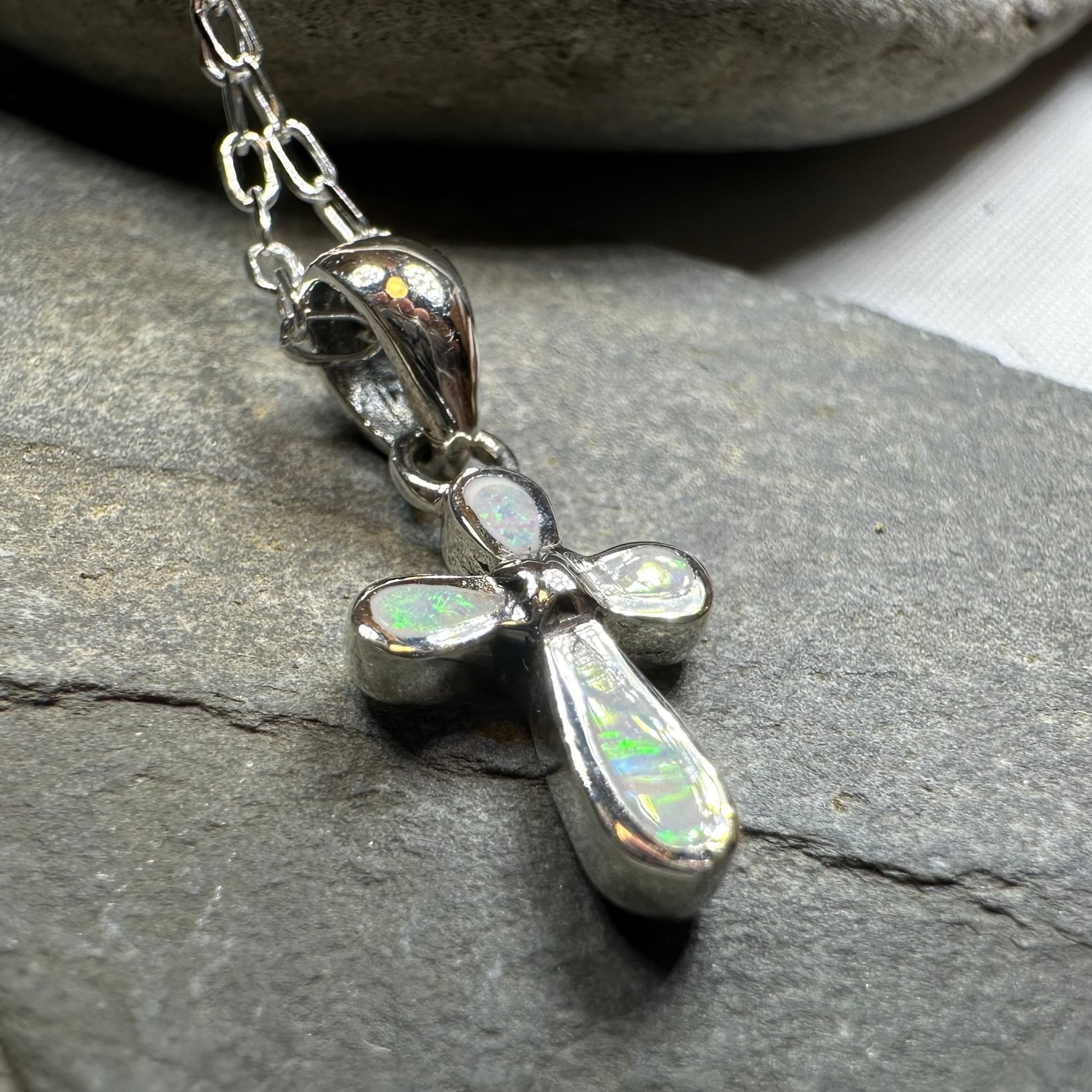 Blue Opal Celtic Cross Necklace
