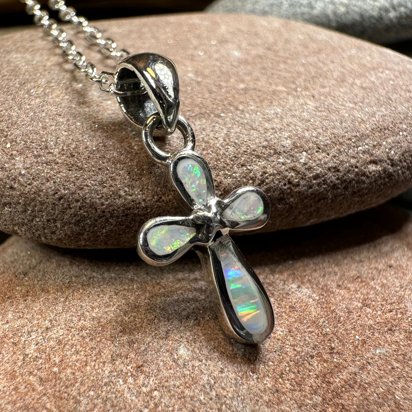Blue Opal Celtic Cross Necklace