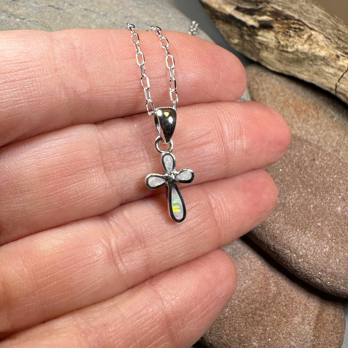 Blue Opal Celtic Cross Necklace