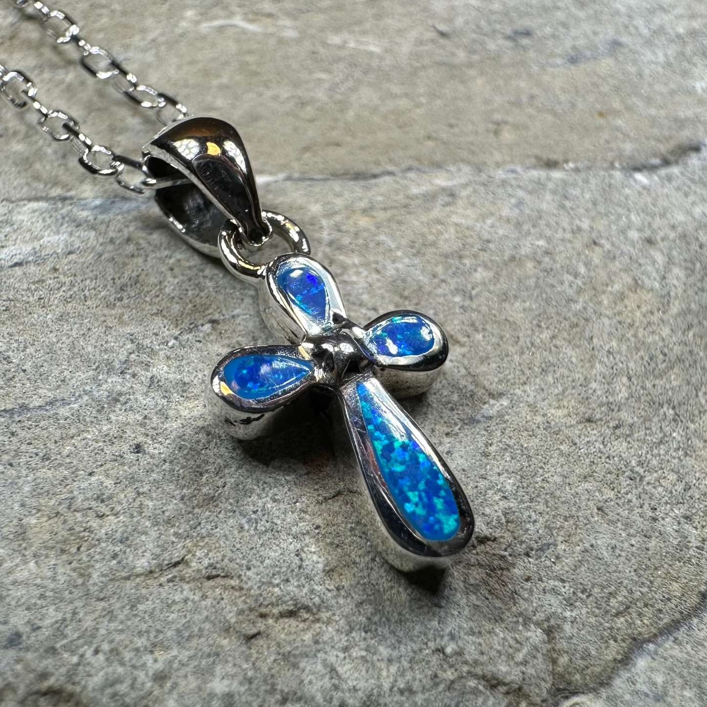 Blue Opal Celtic Cross Necklace