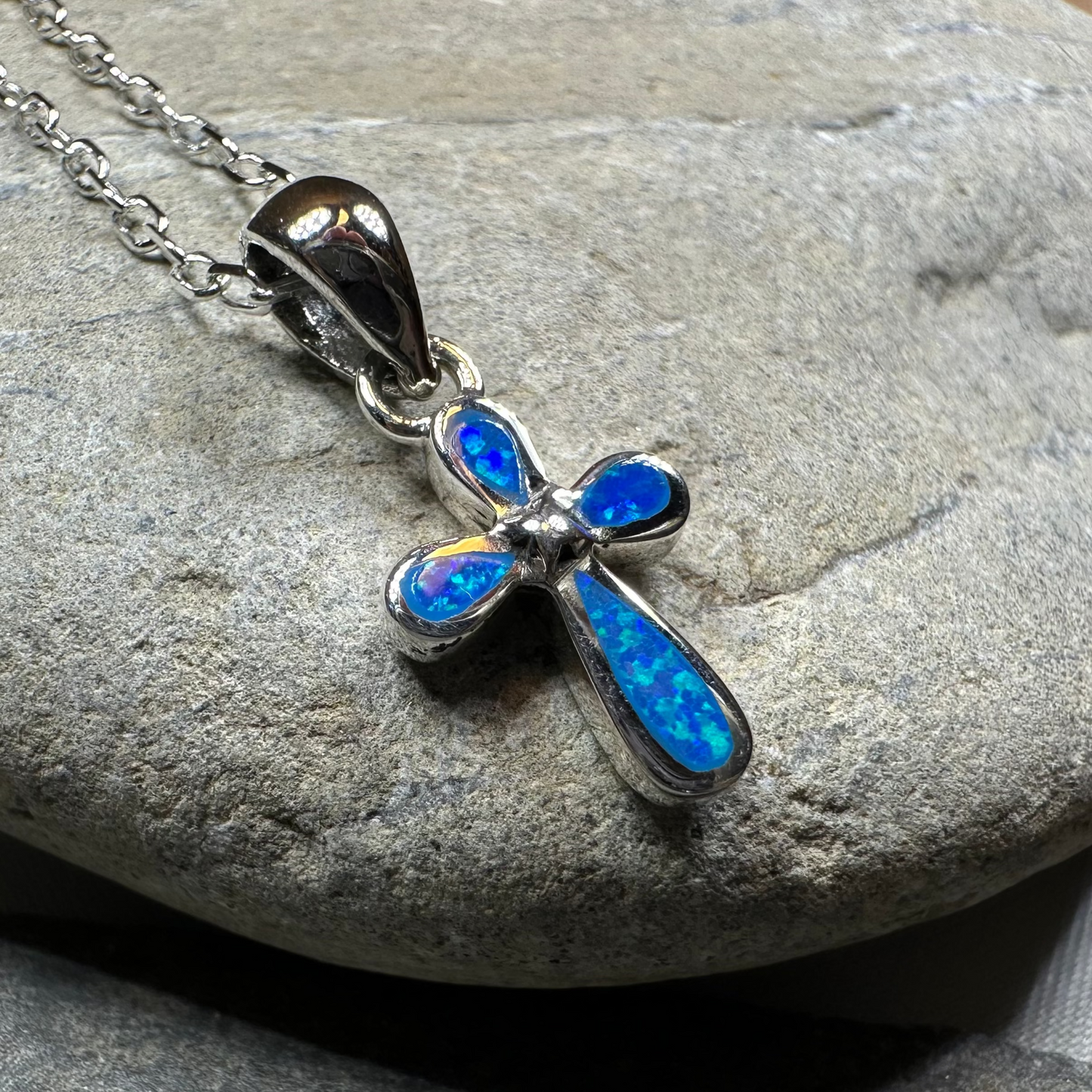 Blue Opal Celtic Cross Necklace