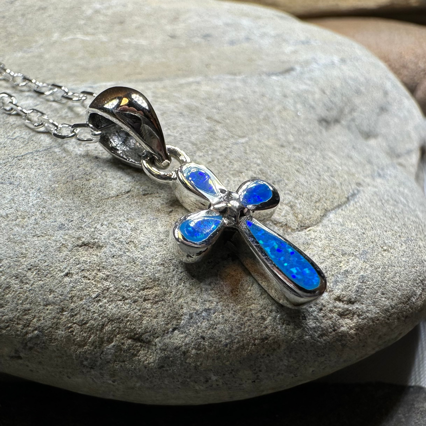 Blue Opal Celtic Cross Necklace