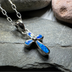 Blue Opal Celtic Cross Necklace