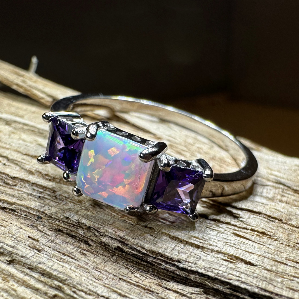 Scottish Mist Opal & Amethyst Ring