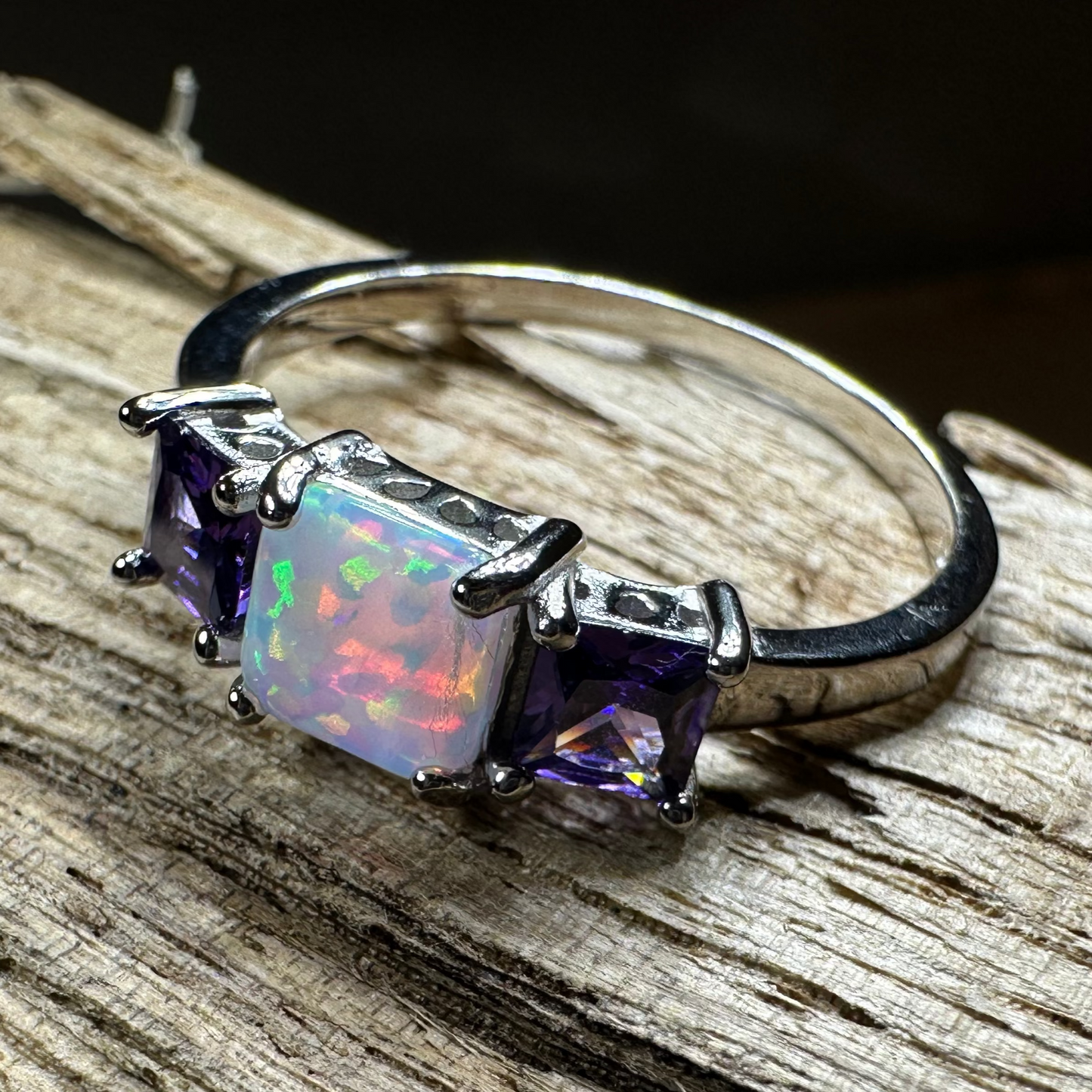 Scottish Mist Opal & Amethyst Ring