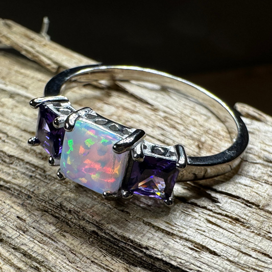 Scottish Mist Opal & Amethyst Ring