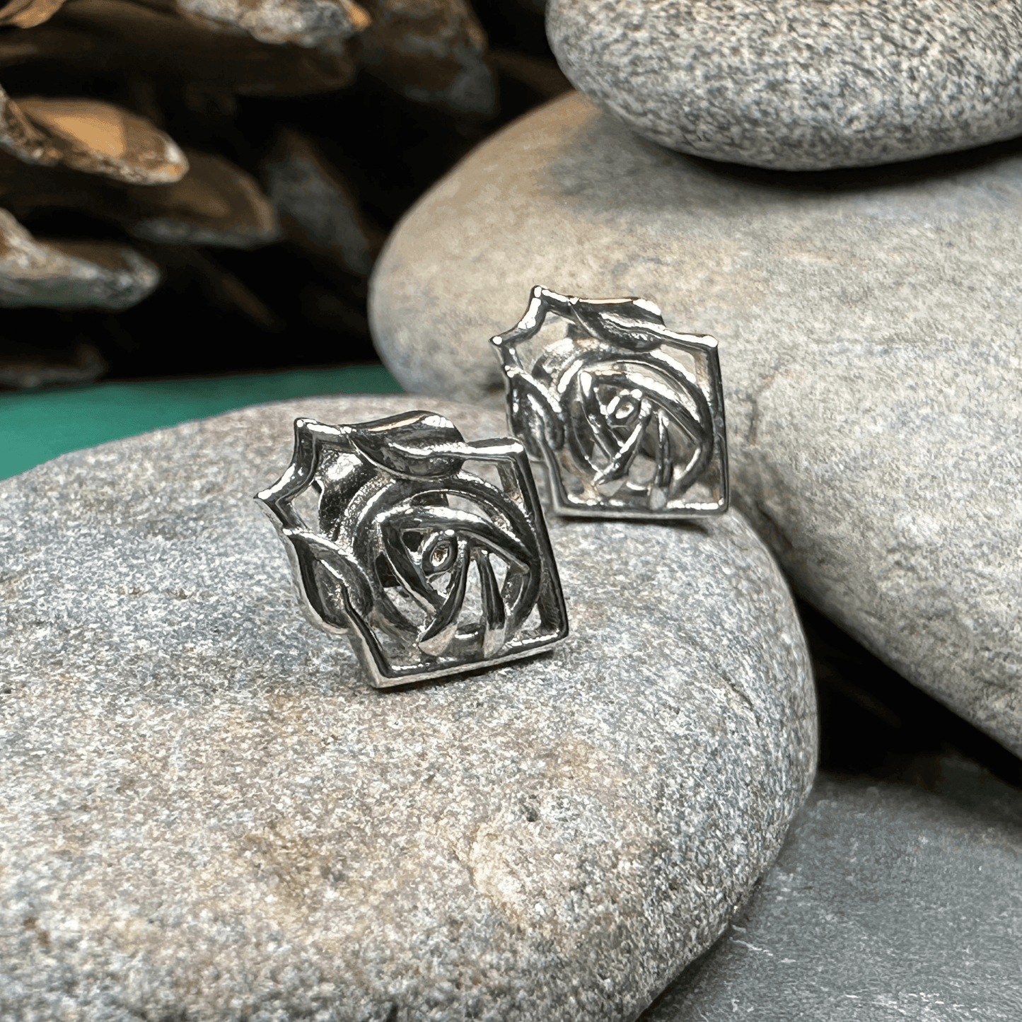 Rose Art Deco Stud Earrings - 