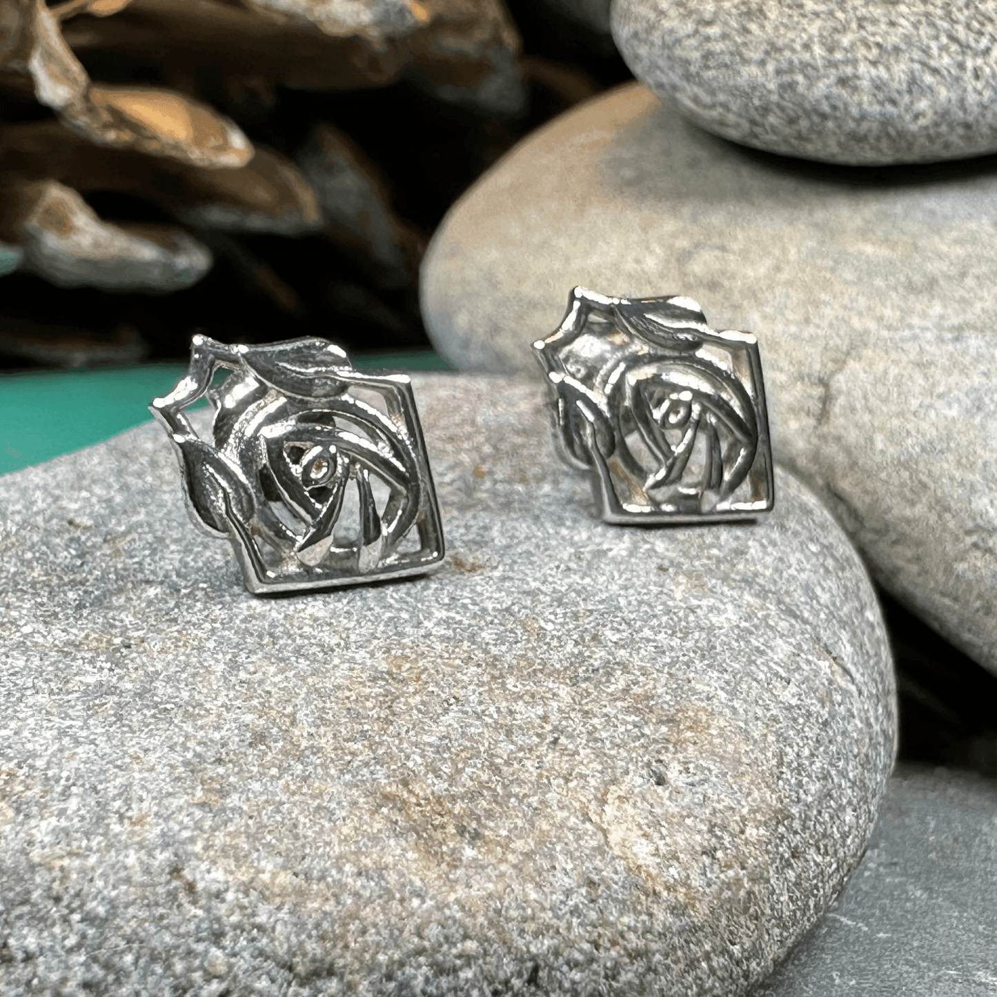 Rose Art Deco Stud Earrings - 