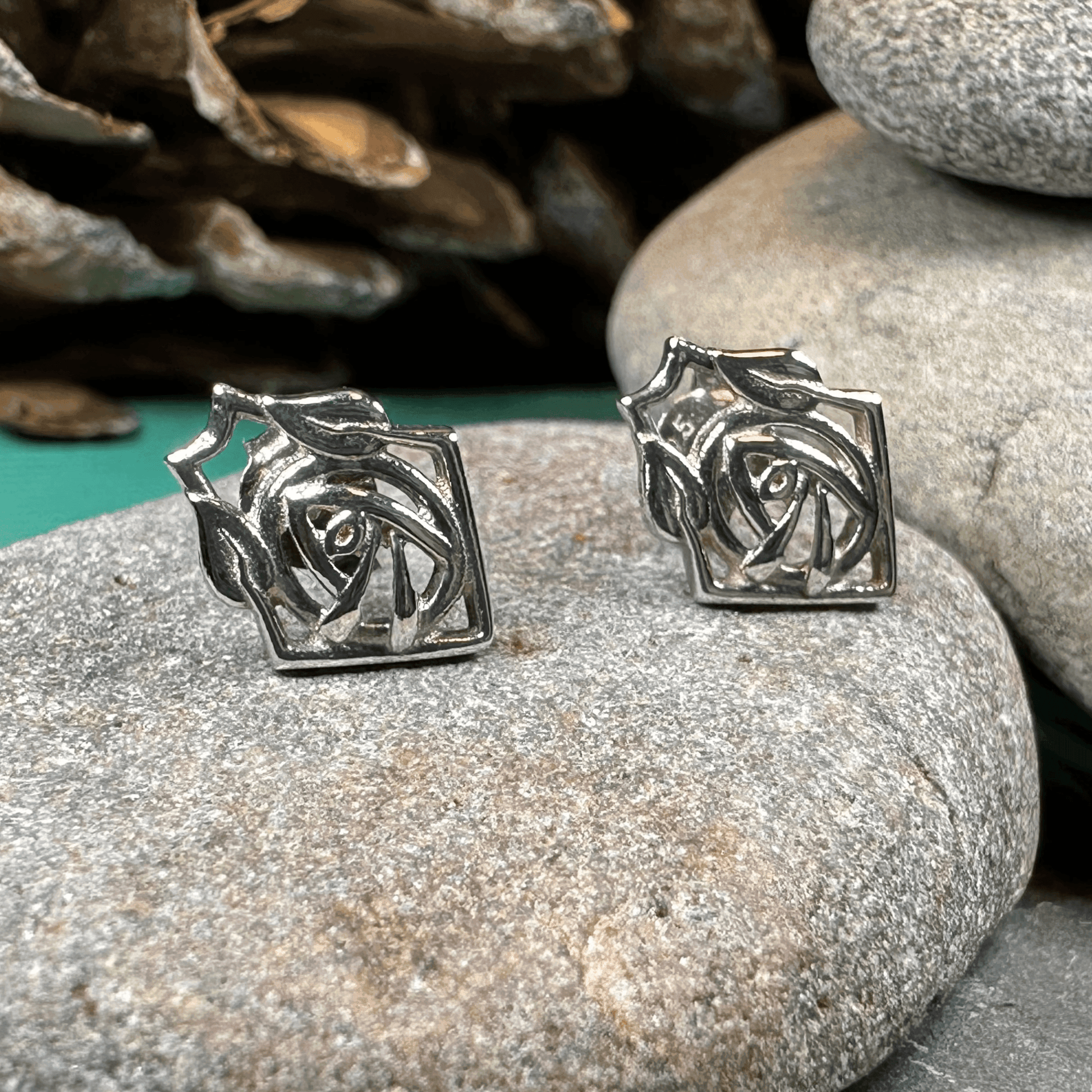 Rose Art Deco Stud Earrings - 