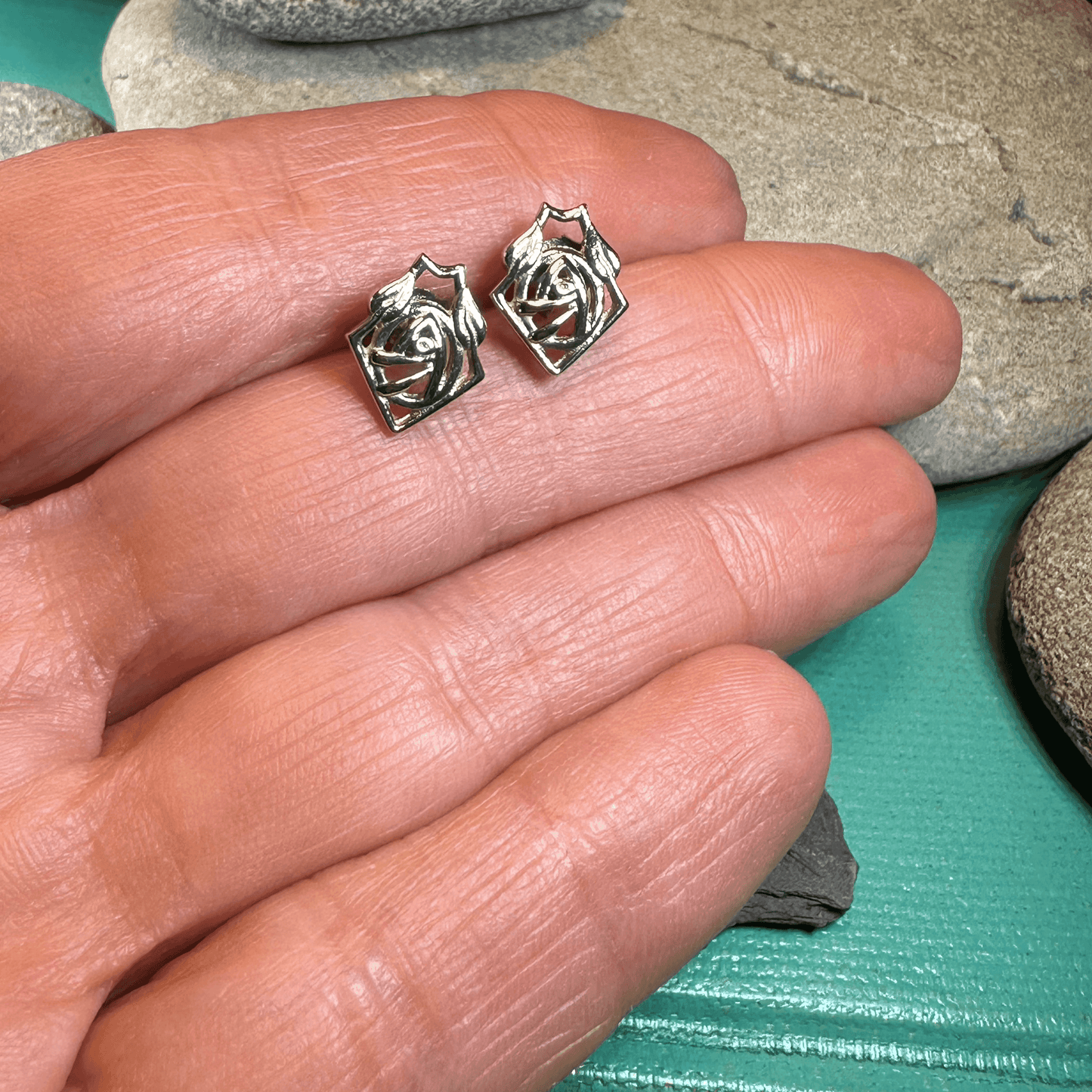 Rose Art Deco Stud Earrings - 