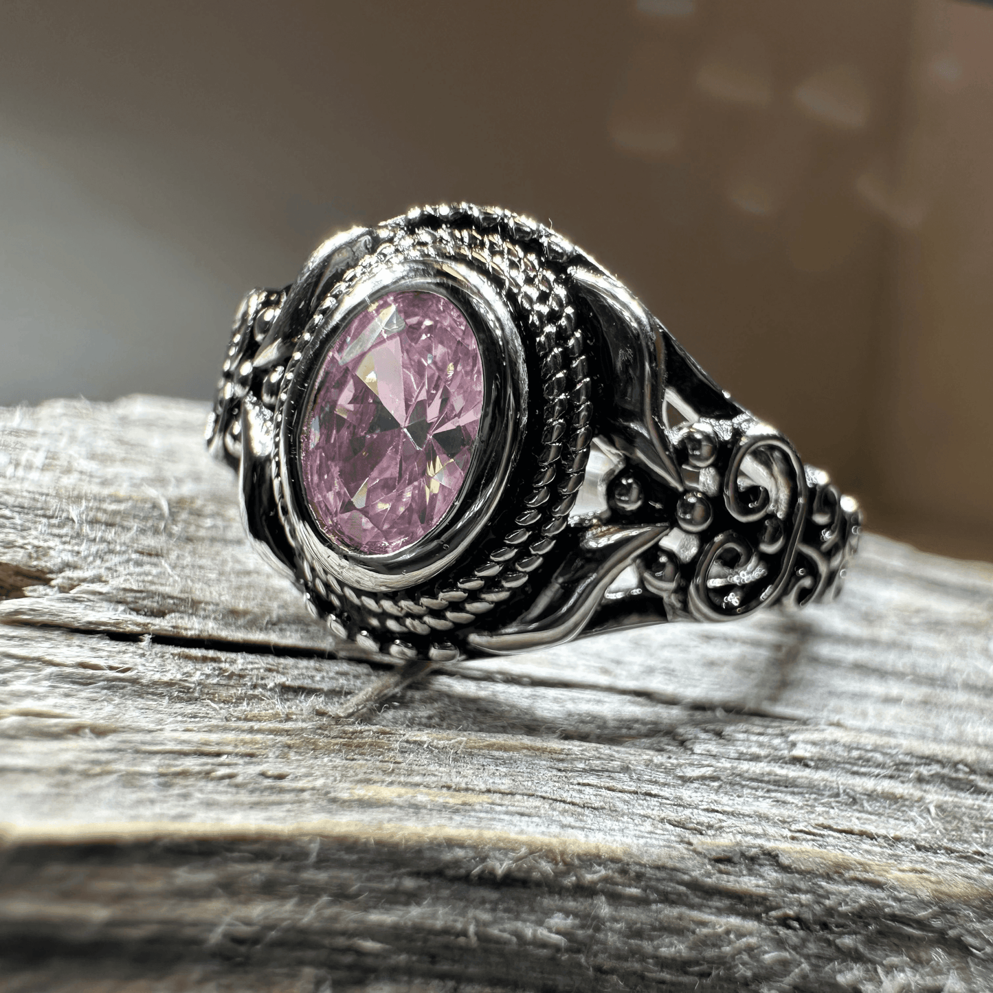 Romantic Celtic Knot Ring - 6 / Pink Topaz