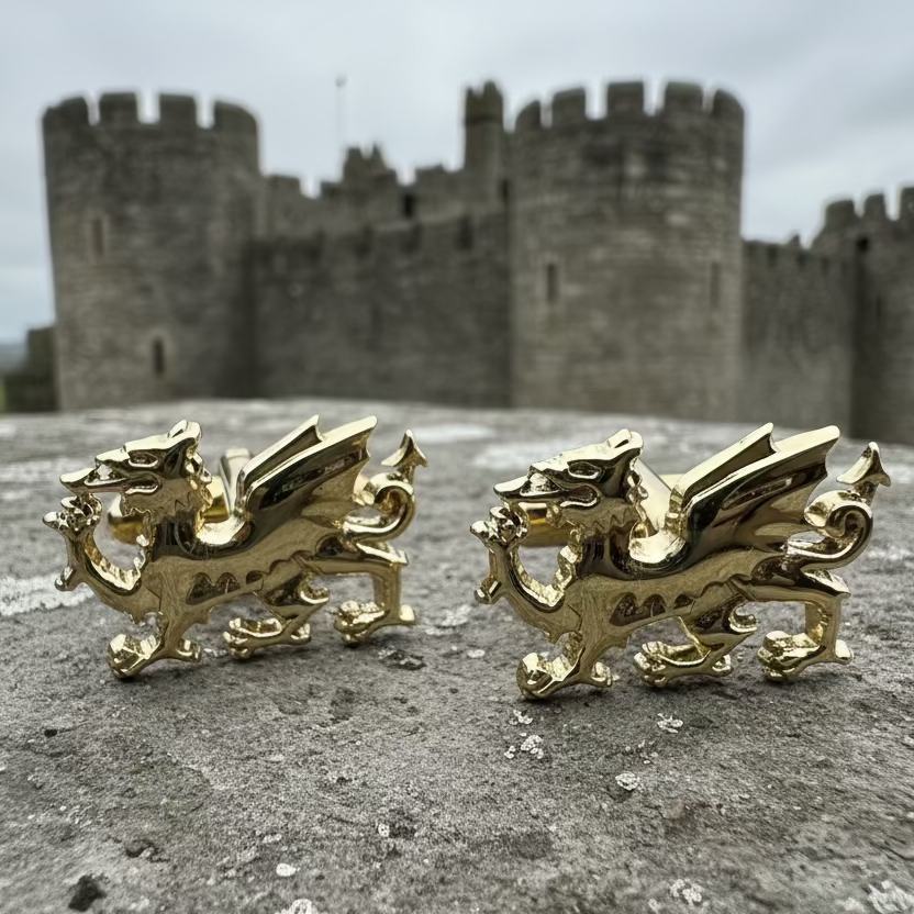 Golden Welsh Dragon Cuff Links