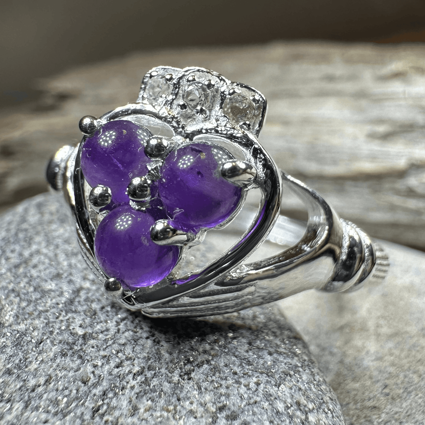 Eternity Amethyst Claddagh Ring - 6