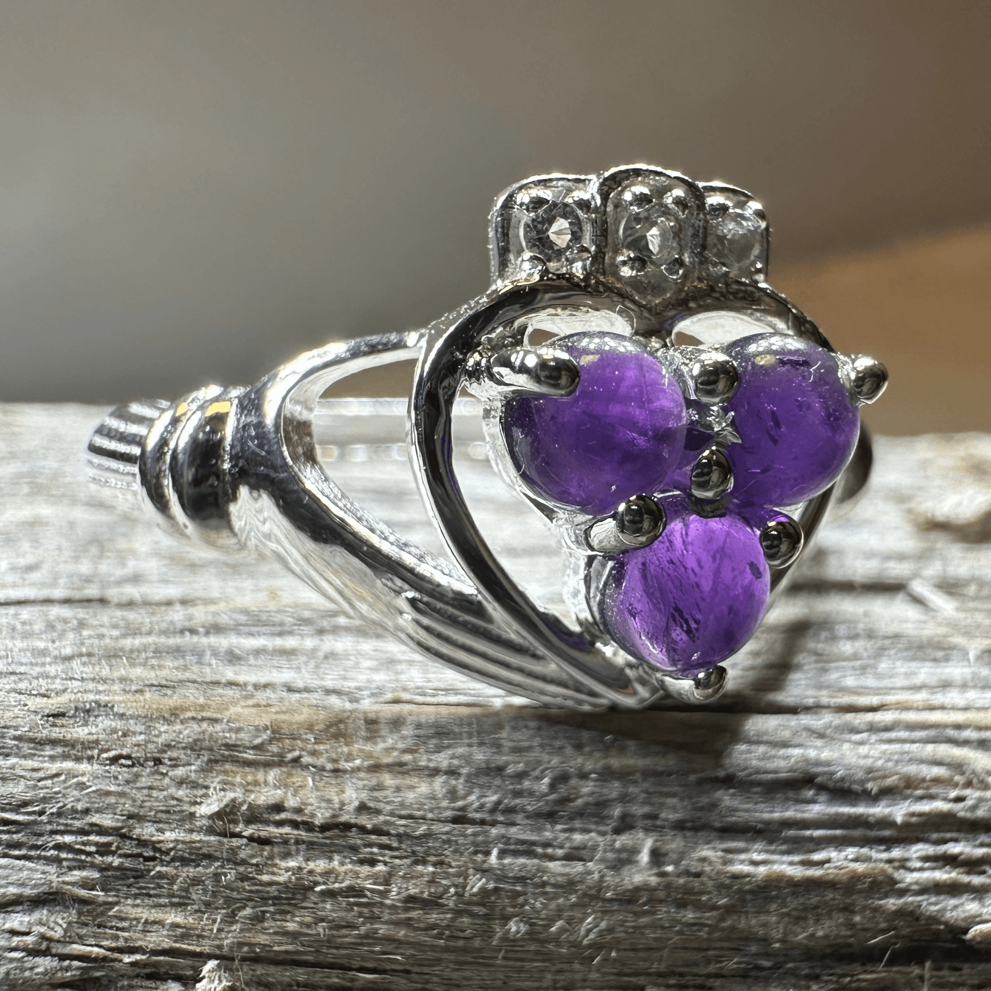 Eternity Amethyst Claddagh Ring - 6