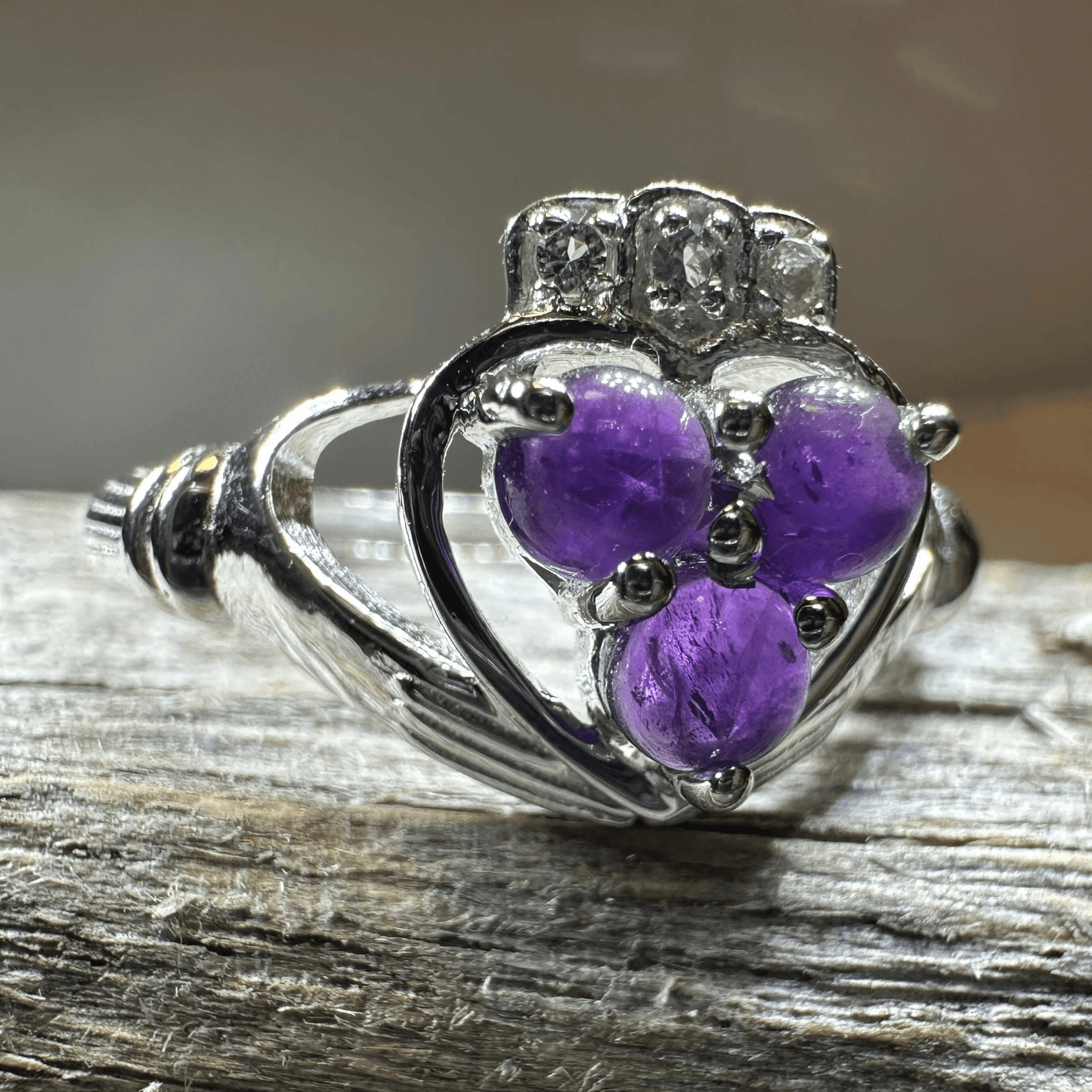 Eternity Amethyst Claddagh Ring - 6