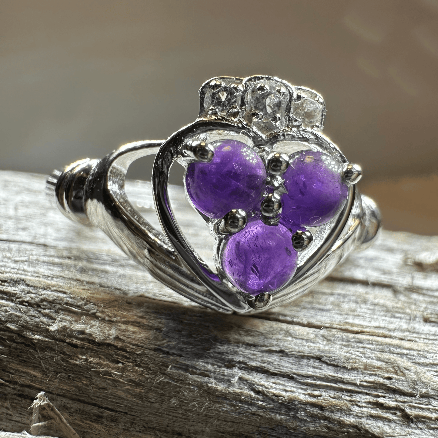 Eternity Amethyst Claddagh Ring - 6