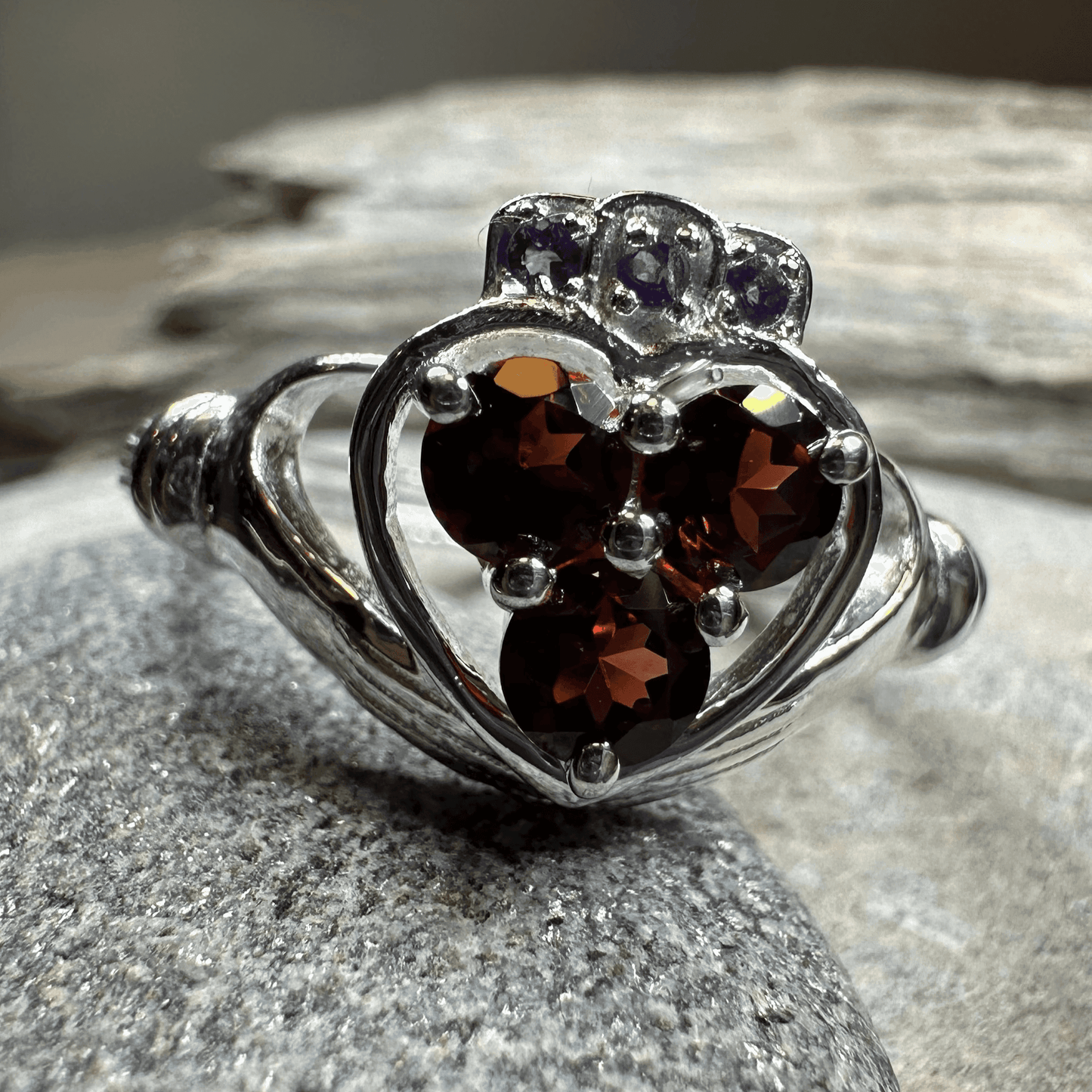 True Love Garnet Claddagh Ring - 5