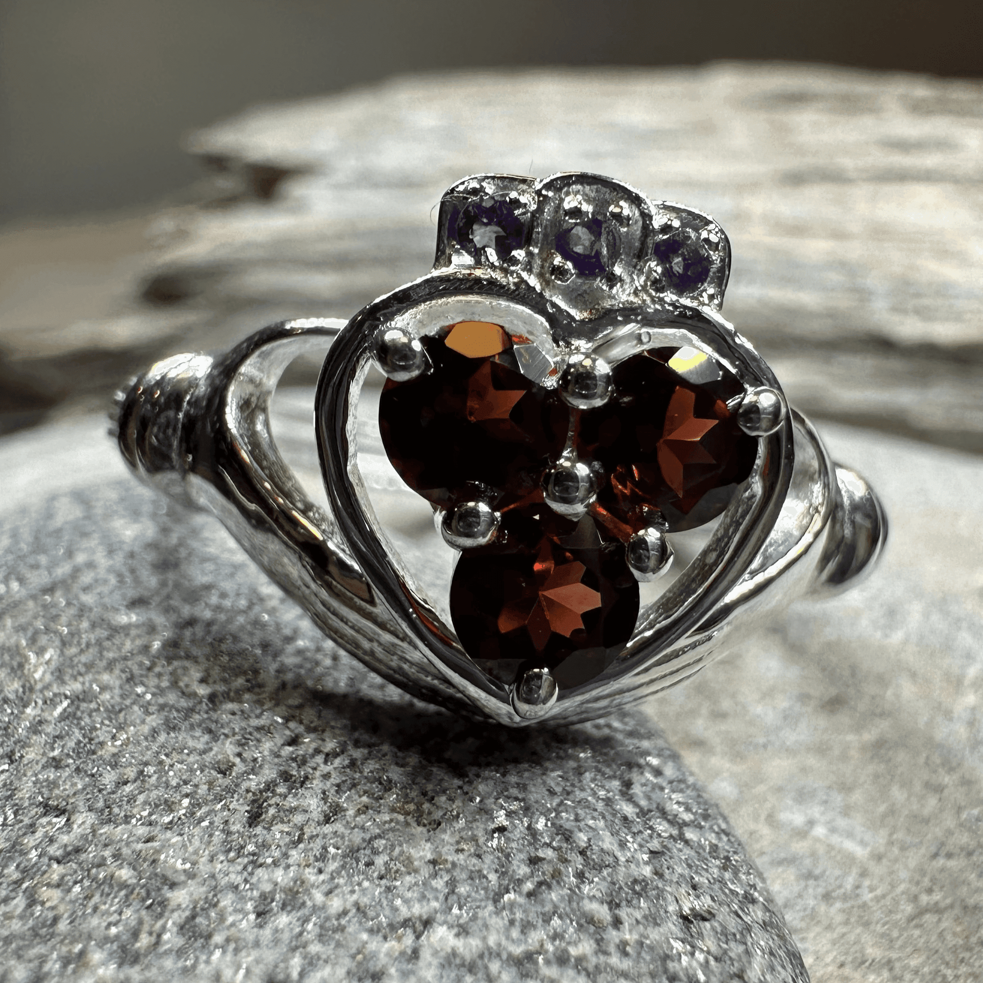 True Love Garnet Claddagh Ring - 5