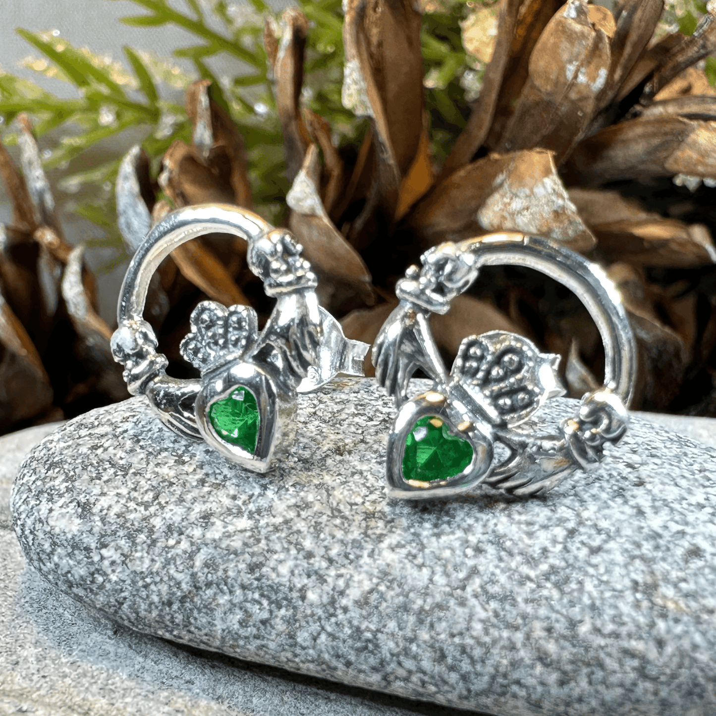 Cheerful Claddagh Earrings - Emerald Crystal