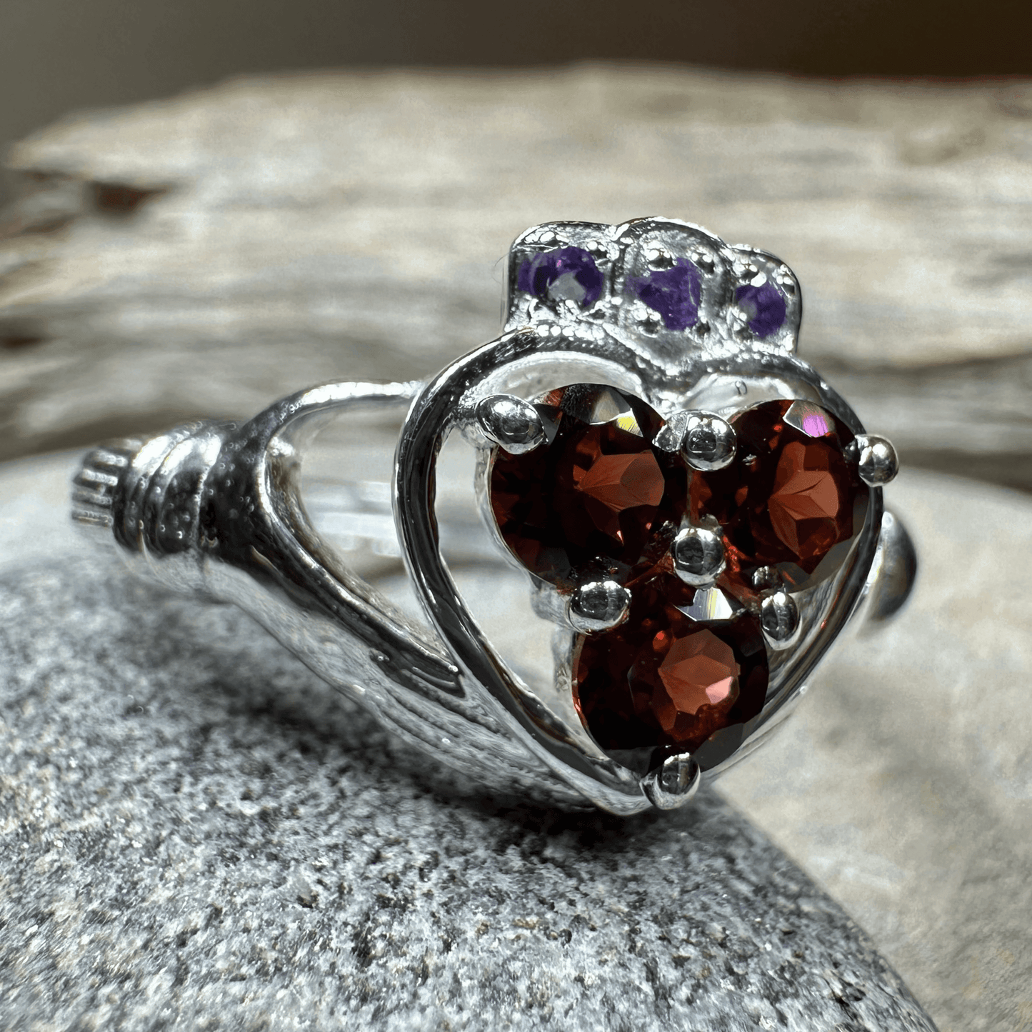 True Love Garnet Claddagh Ring - 5