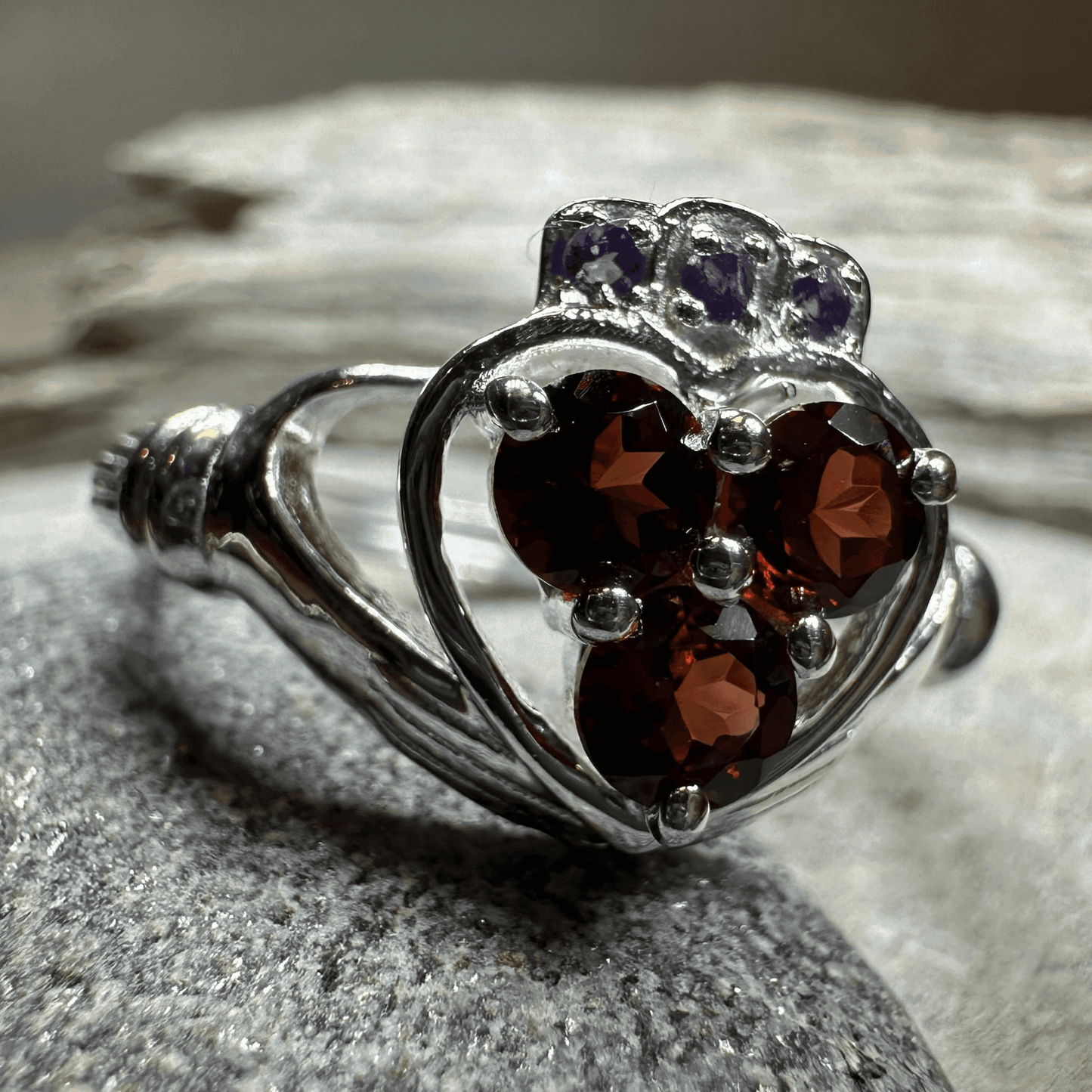 True Love Garnet Claddagh Ring - 5