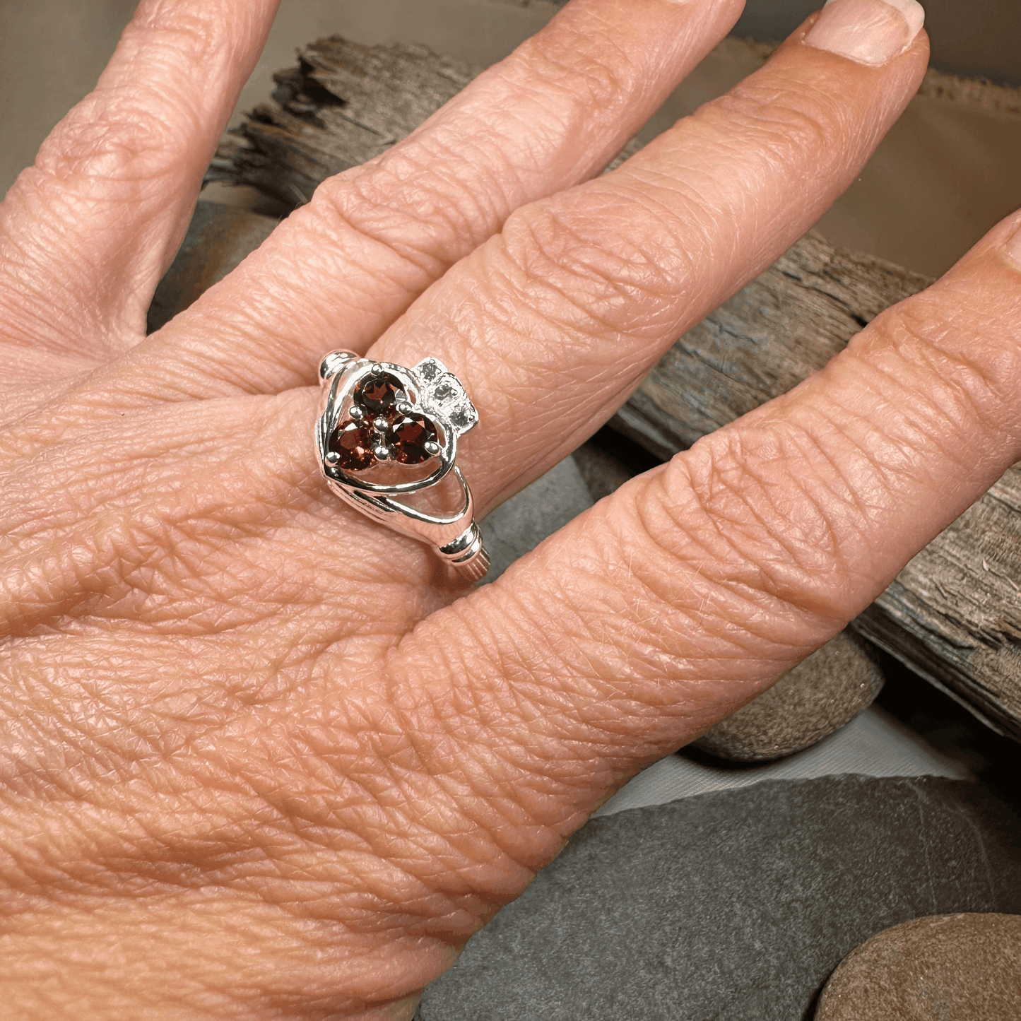 True Love Garnet Claddagh Ring - 5