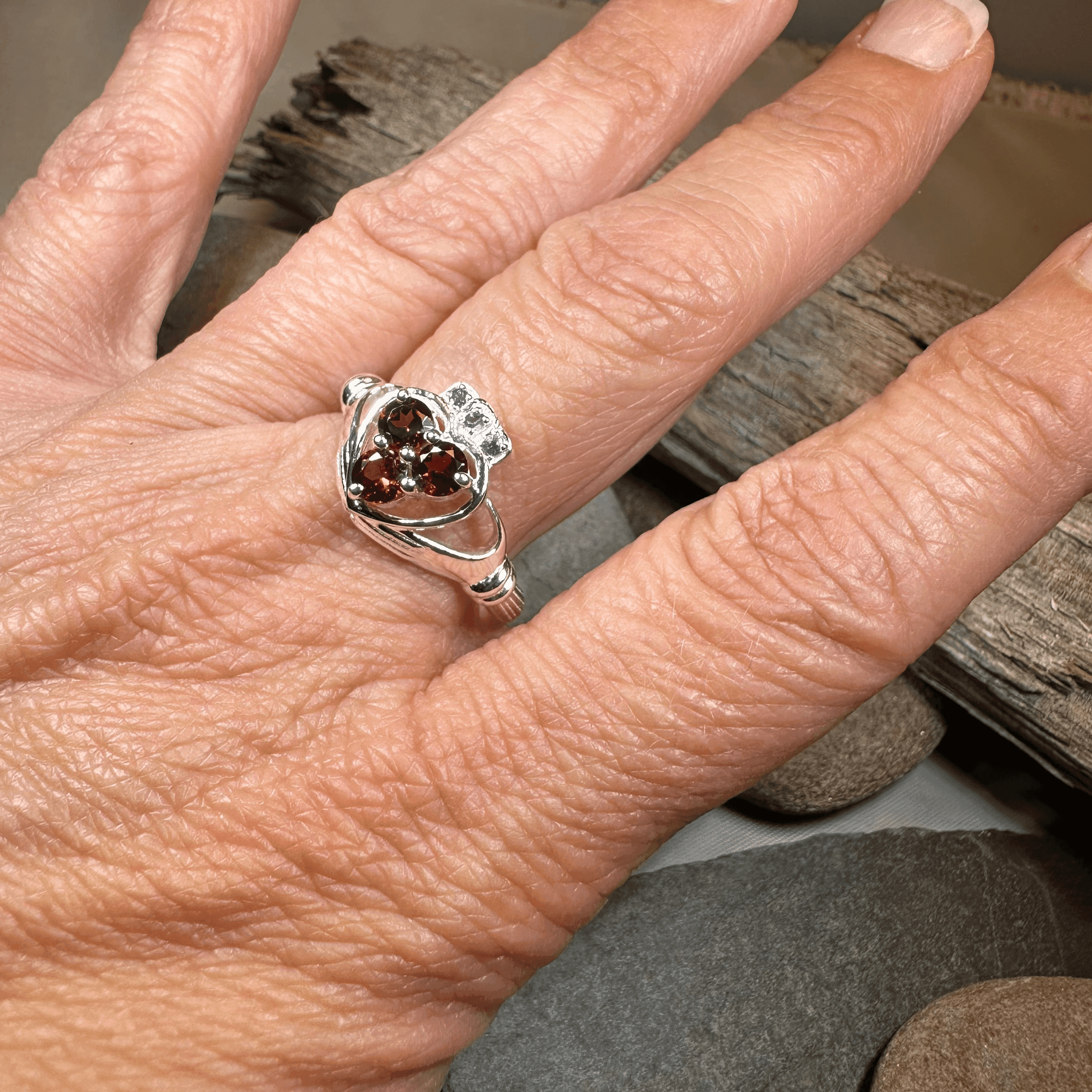 True Love Garnet Claddagh Ring - 5